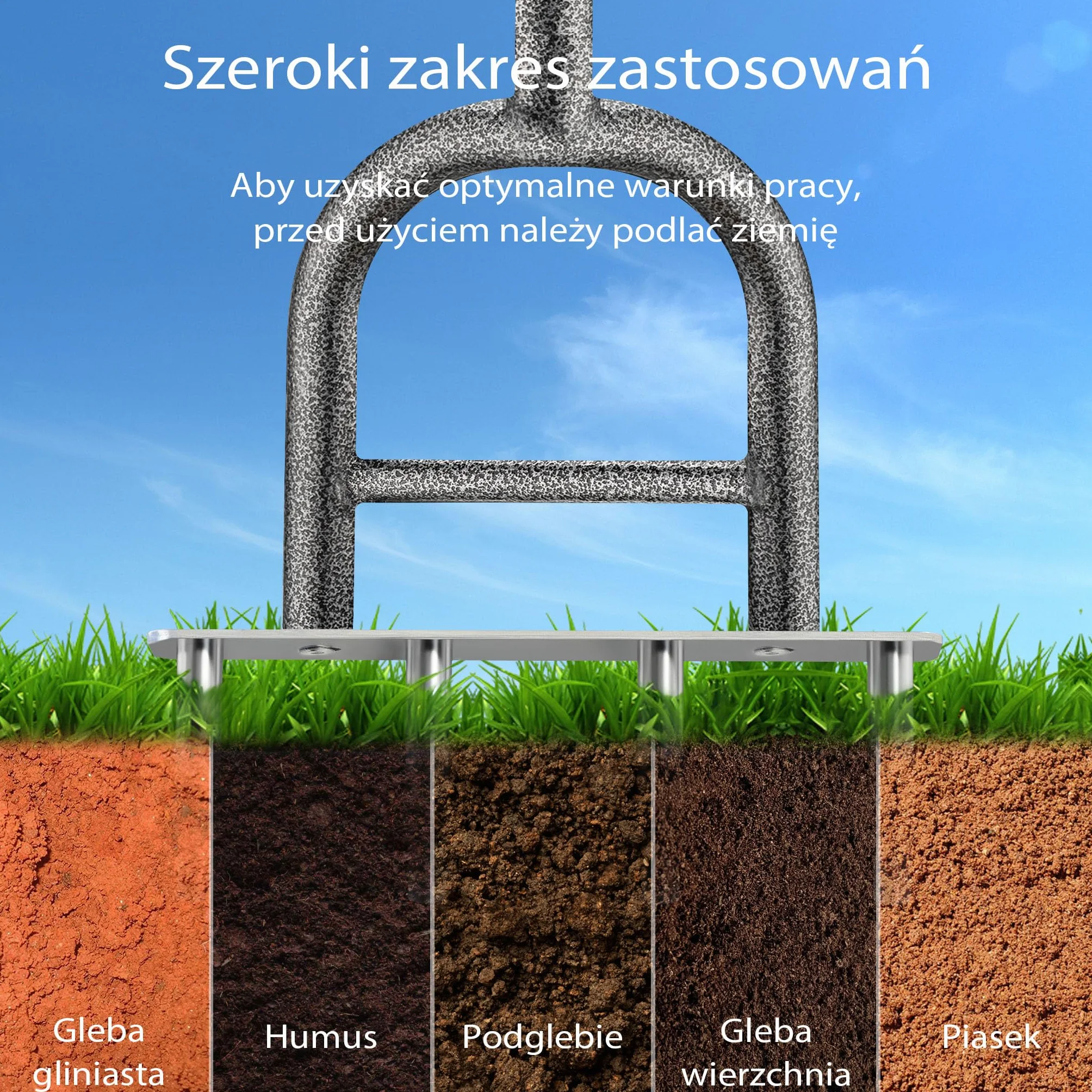 Wiltec Aerator rurkowy o szerokości napowietrzania 230 mm, narzędzie ręczne z otworem na stopę i gumowanym uchwytem, z odchwaszczaczem ręcznym