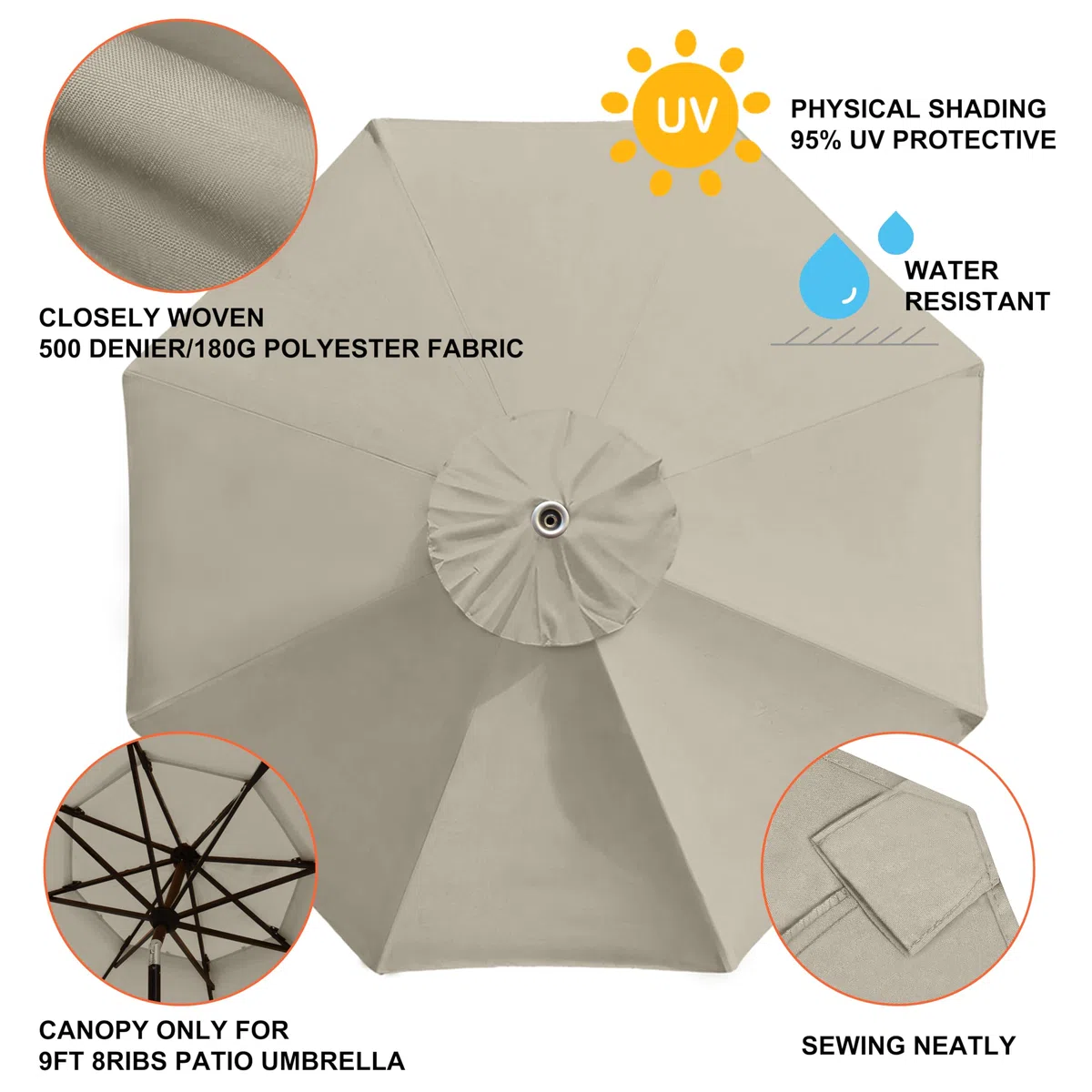 EliteShade Parasol przeciwsłoneczny na taras, 2,7 m, beżowy