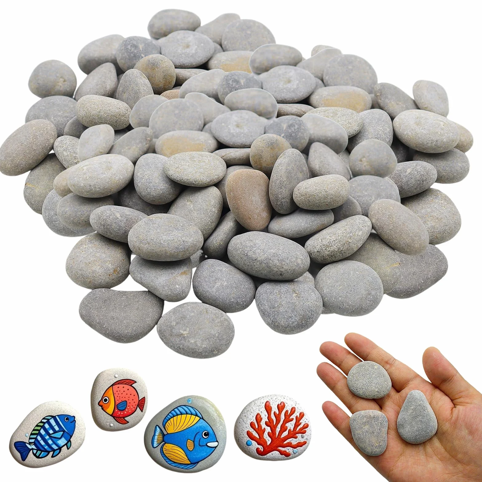 CATELL 50 sztuk kamieni do malowania, 1-3 cm, gładkie kamyki do malowania, kamienie dekoracyjne, kamienie naturalne, płaskie kamienie do malowania, rzemiosła, sztuki, dekoracji ogrodu