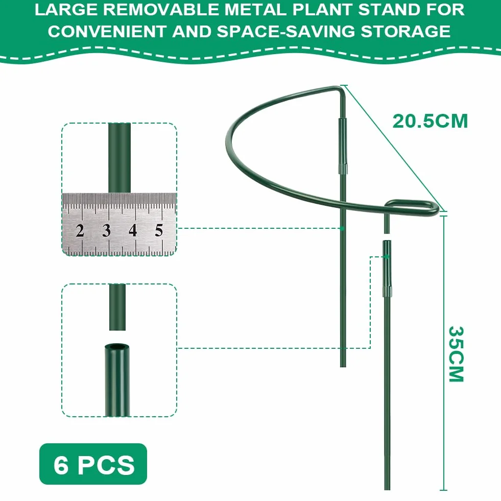 OFFCUP Pałki podtrzymujące rośliny, 6 szt., 20 x 35 cm, metalowe wsporniki ogrodowe, półokrągła klatka pierścieniowa do warzyw, pomidorów, piwonii, róż, hortensji, kwiatów