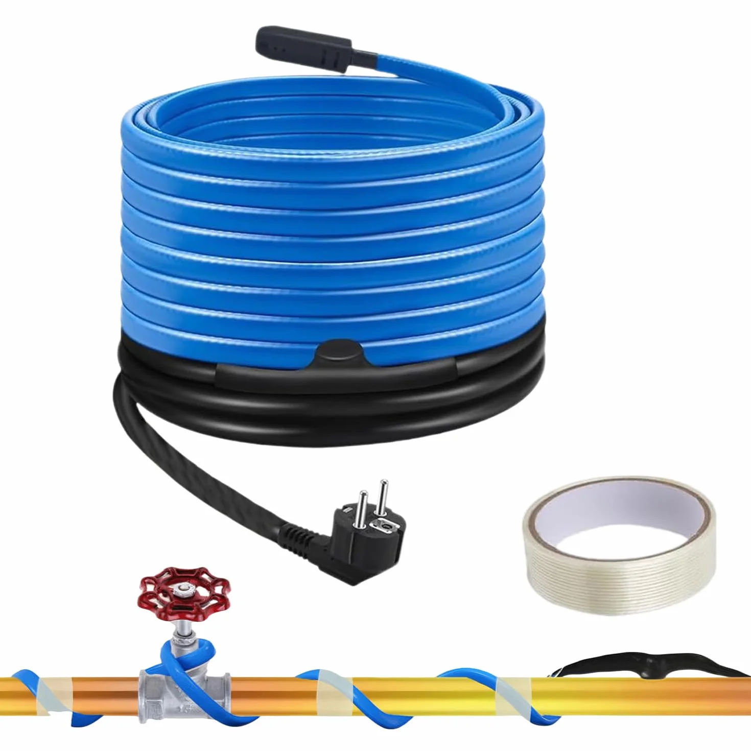 Kabel grzewczy, taśma grzewcza 4 m, samoregulująca z wbudowanym termostatem, ogrzewanie rynny dachowej 26 W/M, samoregulujący, z wtyczką z zestykiem ochronnym, kabel chroniący rośliny i rury wodne