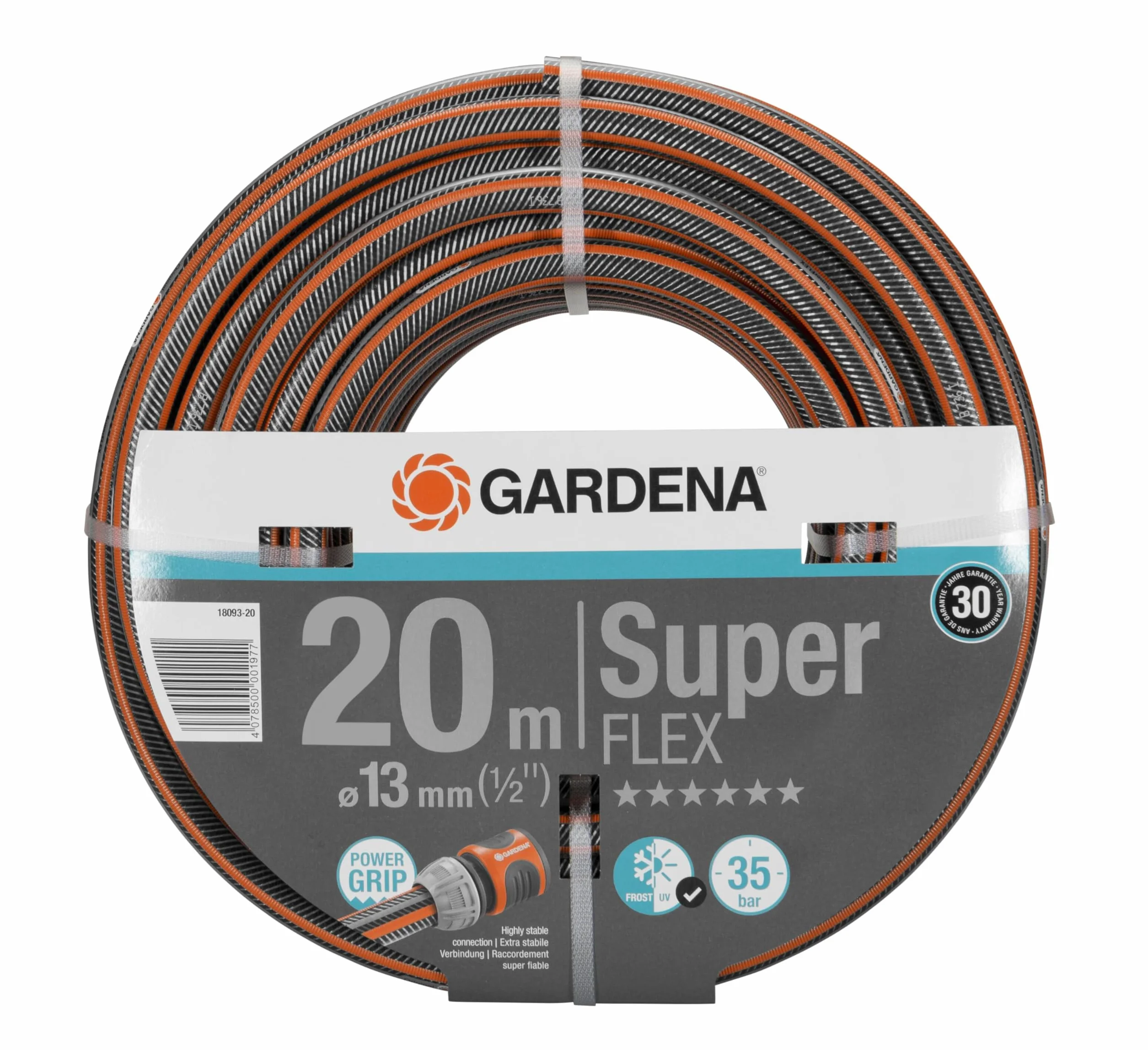 Gardena wąż Premium SuperFLEX 13 mm (1/2"), 20 m: wąż ogrodowy z profilem Power Grip, ciśnienie rozrywające 35 barów, wysoce elastyczny, odporny na odkształcenia i promieniowanie UV (18093-20)