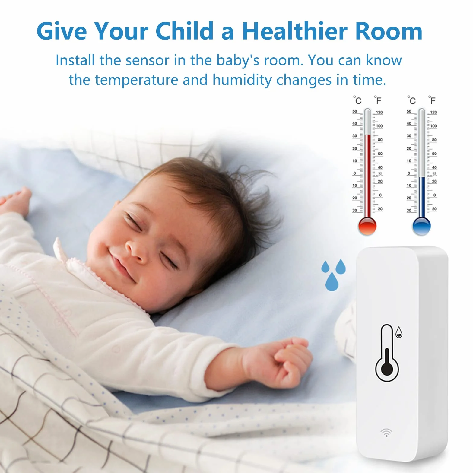 Inteligentny termometr z higrometrem, cyfrowy mini czujnik temperatury wewnętrznej i wilgotności, czujnik temperatury pomieszczenia, z aplikacją zdalnego sterowania, do szklarni, kompatybilny z
