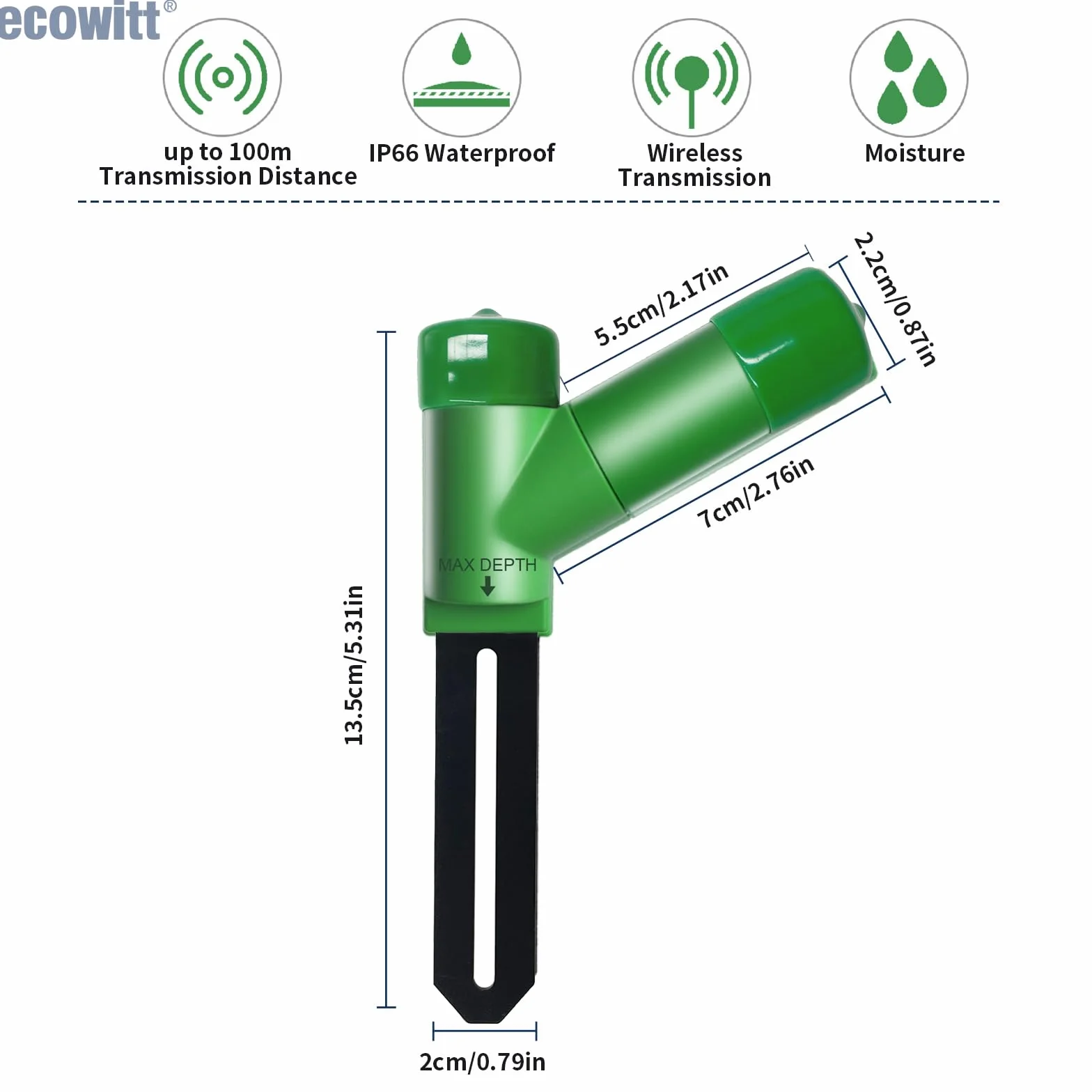 Ecowitt WH51 bezprzewodowy czujnik wilgotności gleby – monitor wody roślin, higrometr glebowy z alertem e-mail, czujnik akcesoriów do ekosystemu Ecowitt