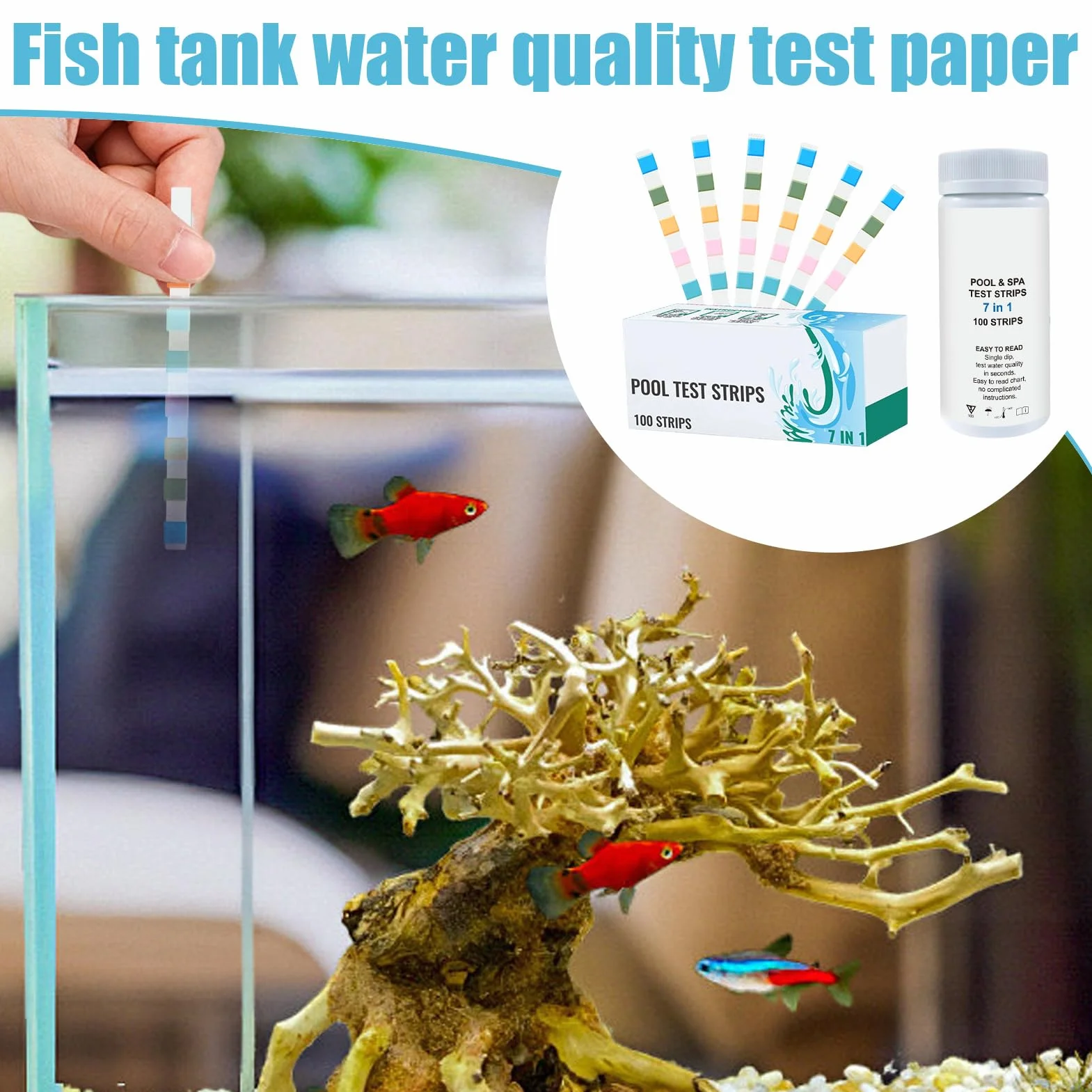 Pool Water Testing Strips, Water Quality Tester, 1.89x4.41in 100-Piece Quick and Simple to Use, Accurate Test for Homeowners, Swimmers, Hot Tub Users, Spa Owners, and Aquarium Enthusiasts