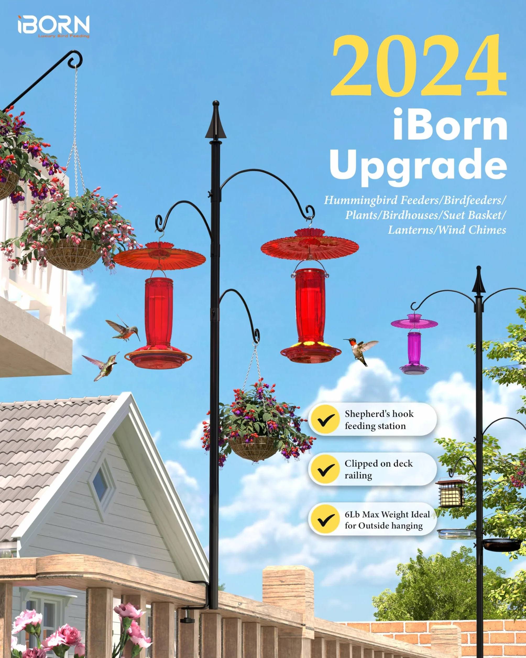 iBorn wiszący karmnik dla ptaków hak 114 cm potrójne haczyki na poręcz