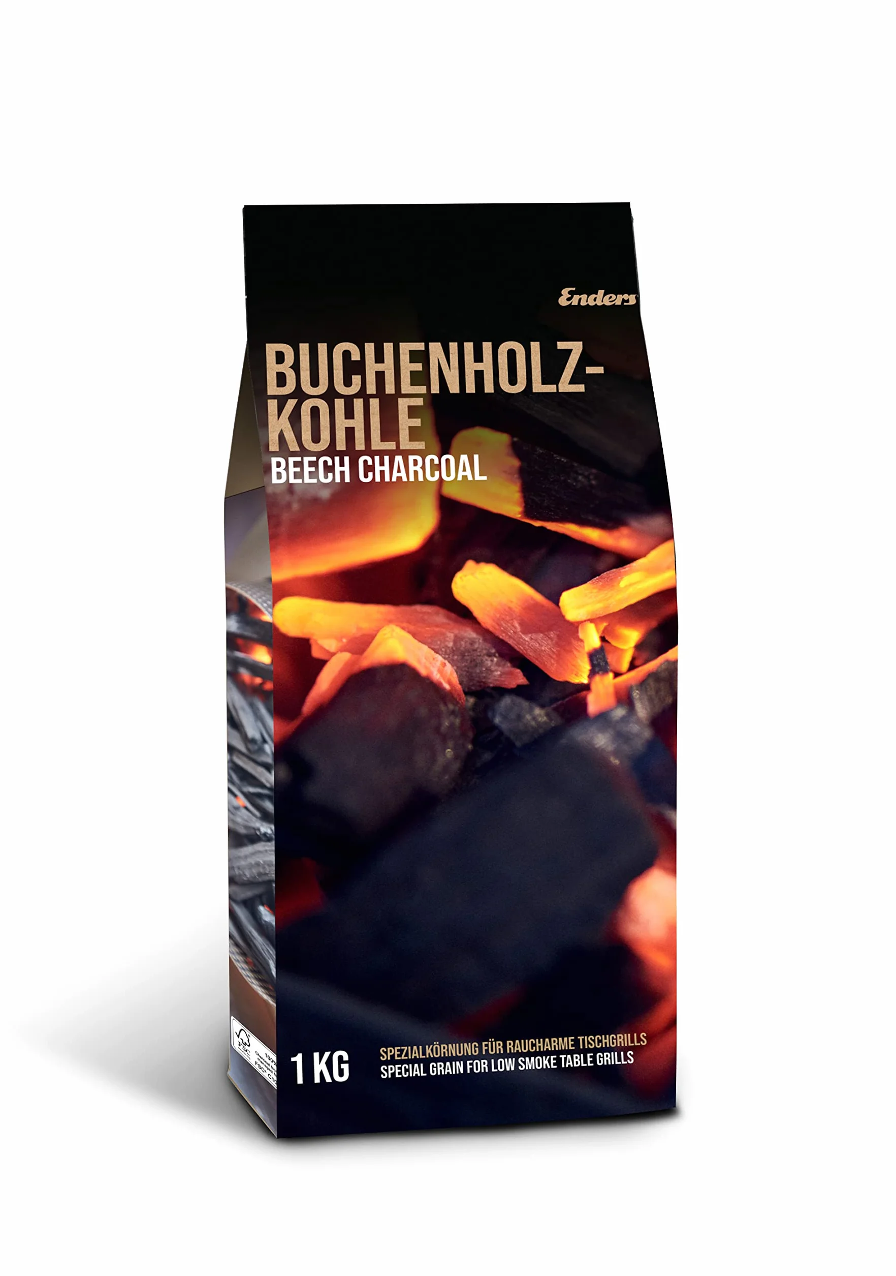 Enders Bukowy węgiel drzewny do grilla stołowego AURORA 1383, niedymiący grill BBQ, bukowy węgiel drzewny do szybkiego rozpalania, 1 kg