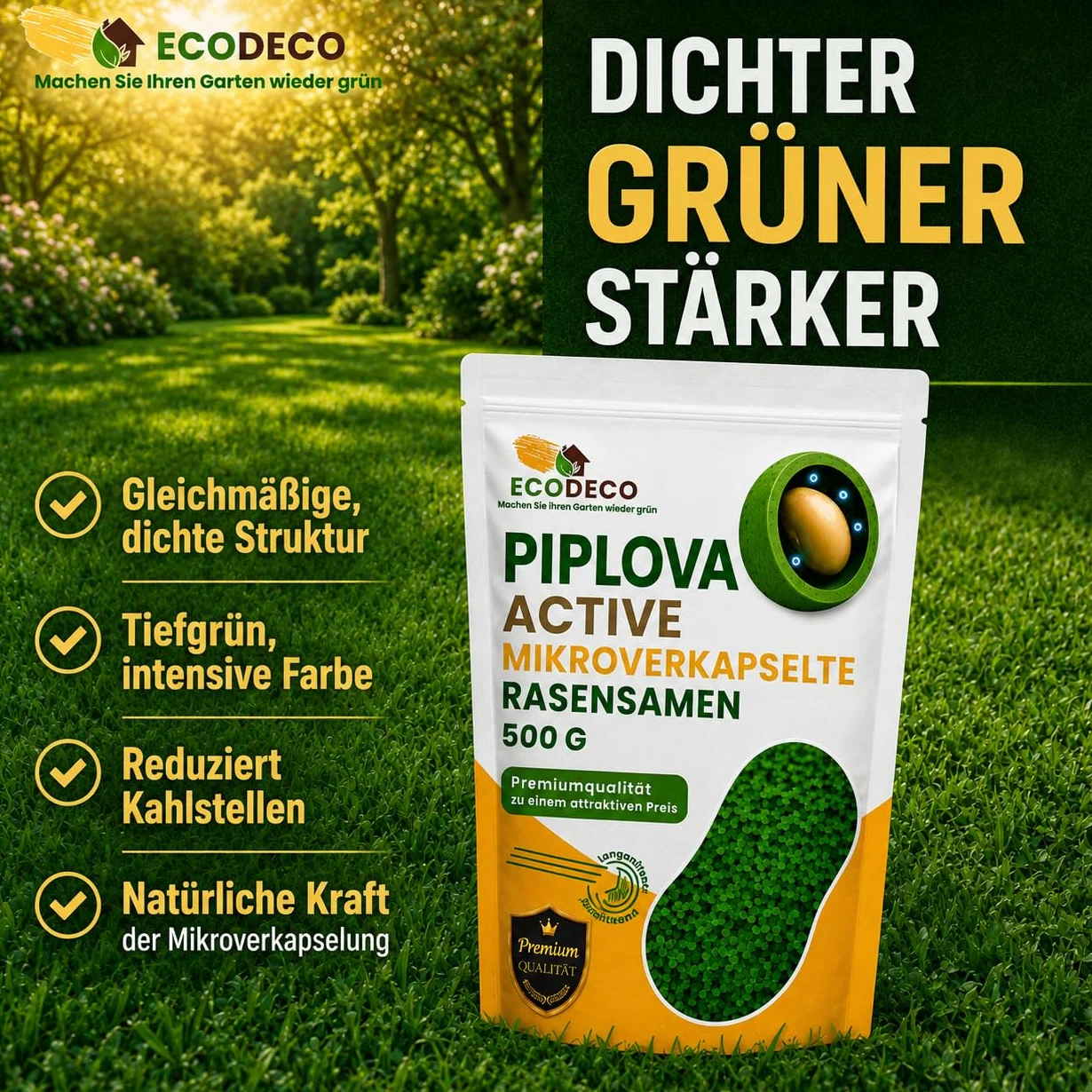 ECODECO Mikrokoniczyna 500 g – biała koniczyna powlekana na trawnik – nasiona mikrokoniczyny 200 m²