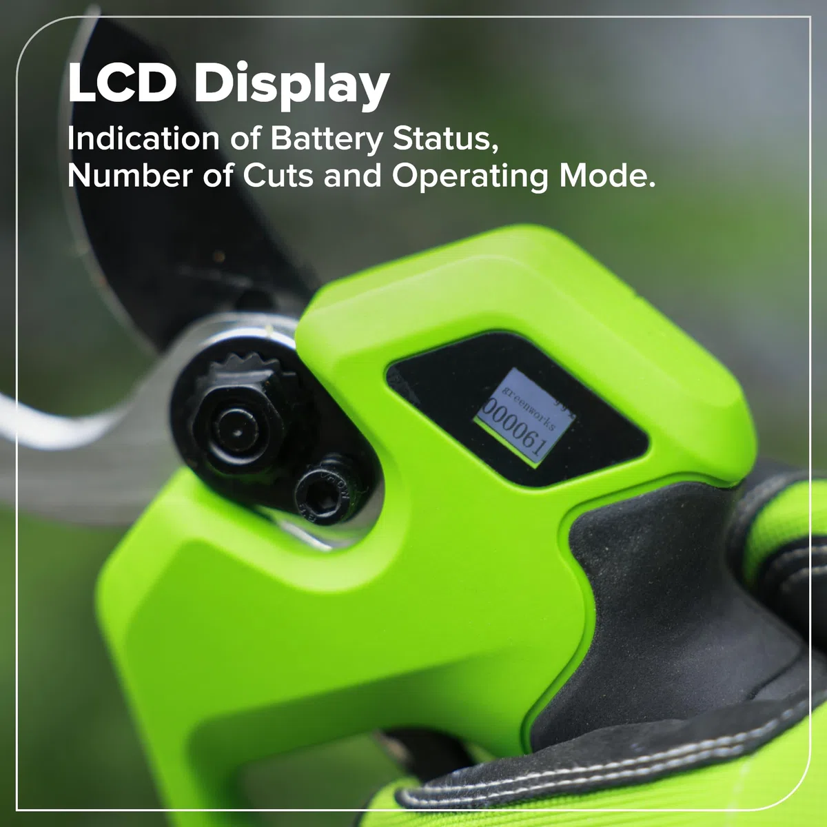 Greenworks 24 V elektryczne sekatory tylko narzędzia, silnik bezszczotkowy, stalowe ostrza laserowe, otwór 22/32 mm, wyświetlacz LED, akumulatorowe sekatory LP1212A1