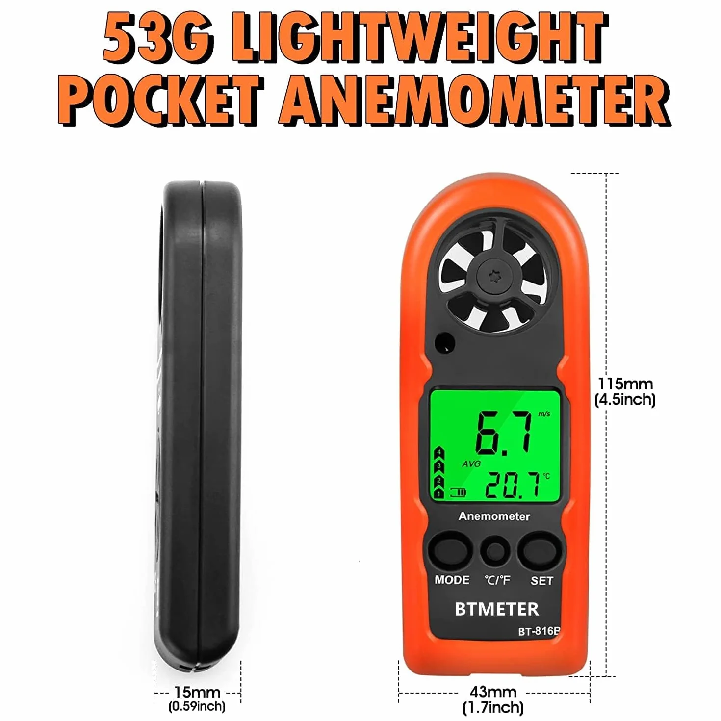 Anemometr ręczny BTMETER BT-816B Cyfrowy miernik prędkości wiatru z termometrem HVAC CFM
