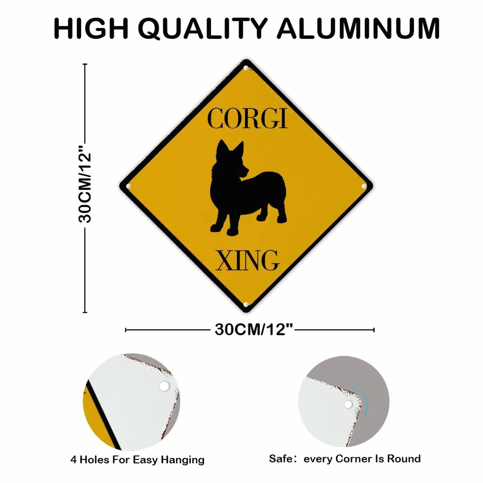 Corgi Xing ostrzeżenie metalowy znak koliber powitalny znak metalowy znak chroniony przed promieniowaniem UV odporny na blaknięcie metalowy aluminiowy znak do bramy domu ogrodu barów restauracji 30 x 30 cm