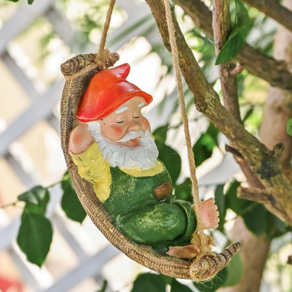 TERESA’S COLLECTIONS Fairy Garden Gnome Statue, Wodoodporna żywica Wisząca Ozdoba Ogrodowa do Dekoracji Trawnika Ogrodowego na świeżym Powietrzu lub Jako Prezent Dla Dzieci