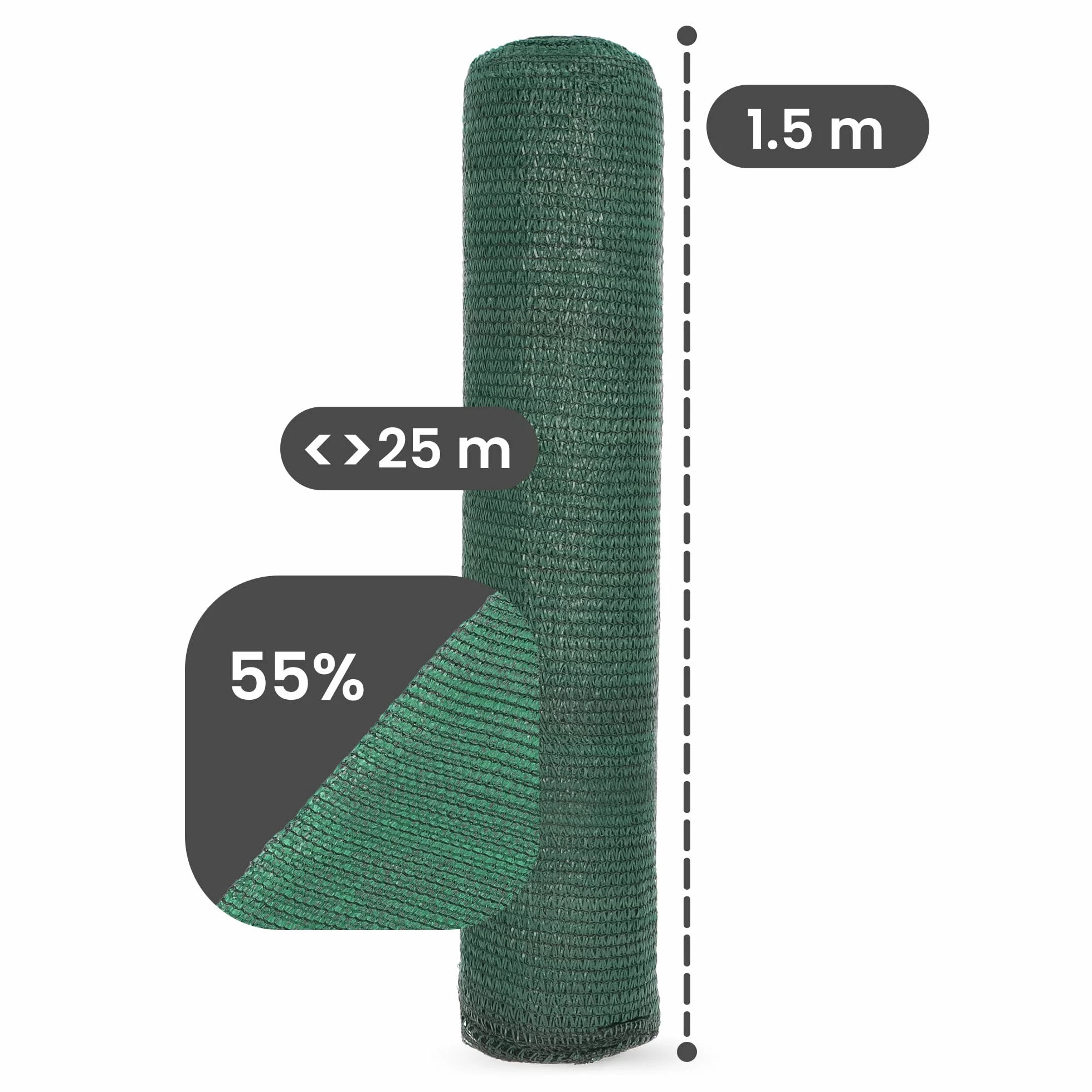 Siatka Cieniująca Tkanina Osłonowa (1,5 m x 25 m 55% | Zielony)
