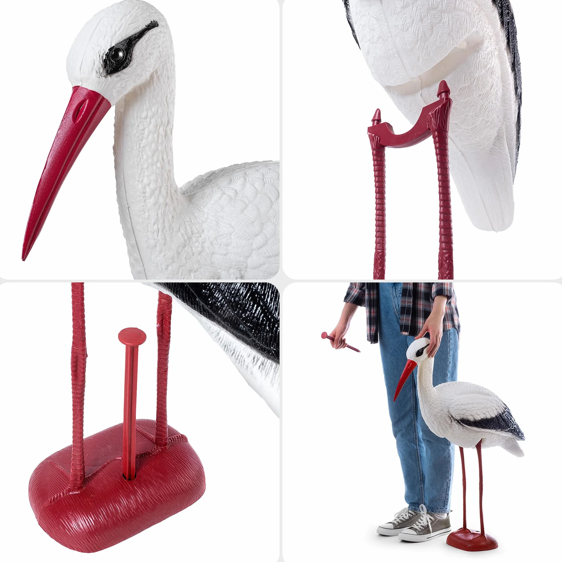 KADAX Figura ogrodowa bocian 78cm, realistyczny wygląd zwiększa skuteczność, odporna na warunki atmosferyczne, do odstraszania czapli i ochrony oczka wodnego