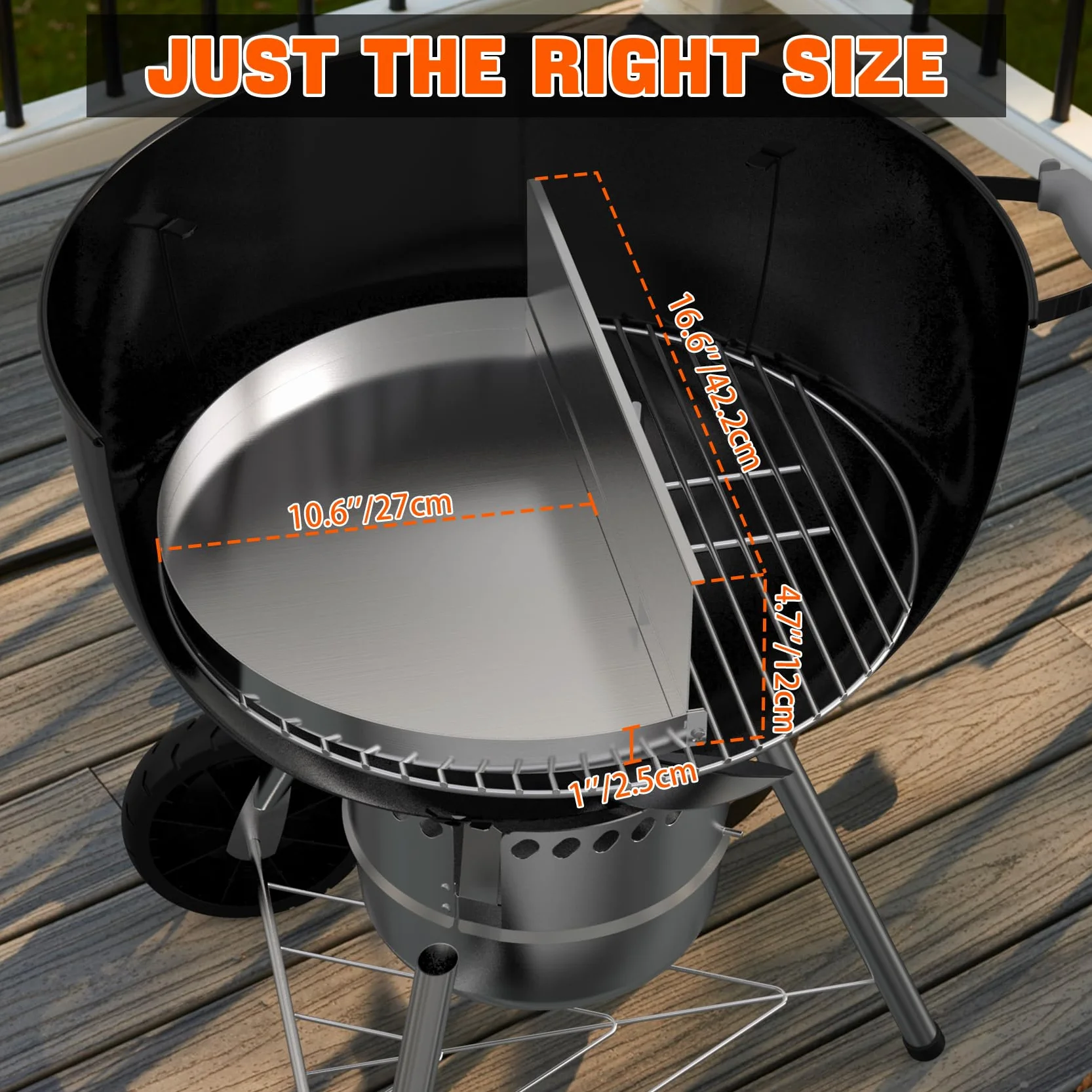 Onlyfire Półokrągłe tacki ociekowe z wyjmowaną przegrodą na węgiel drzewny, tacki ociekowe do grilli kociołkowych Weber 57 cm, tacki do grilla ze stali nierdzewnej, tacka ociekowa na tłuszcz