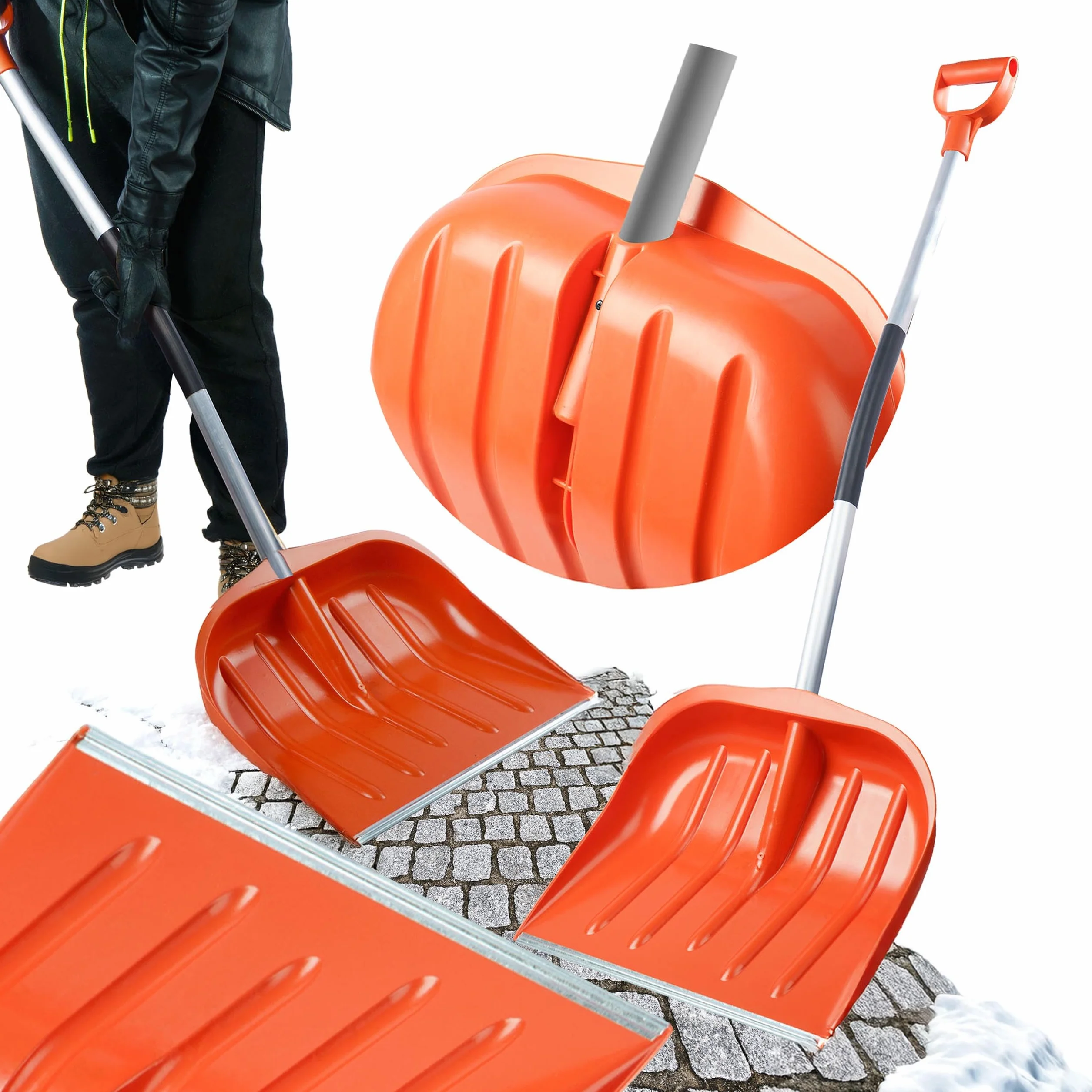 Łopata do Śniegu 138 cm Aluminiowa Szeroka 46 cm Pomarańczowa