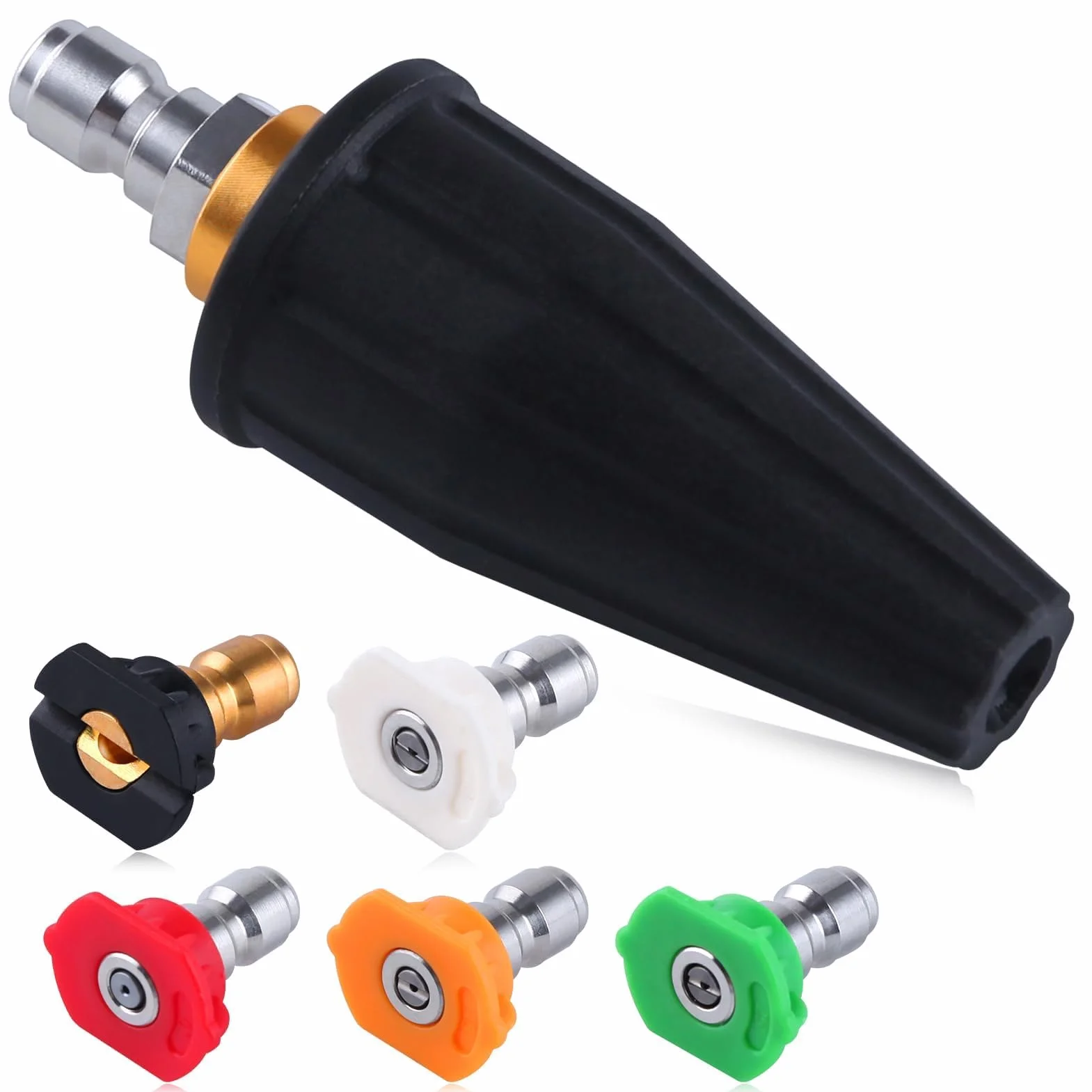 LEONTOOL Obrotowa obracana o 360° dysza turbo do myjki wysokociśnieniowej 3600 PSI z szybkim przyłączem 6,35 mm, wiele stopni 5 stopni (0,15, 25, 40, mydło) dysze do myjki wysokociśnieniowej do betonu