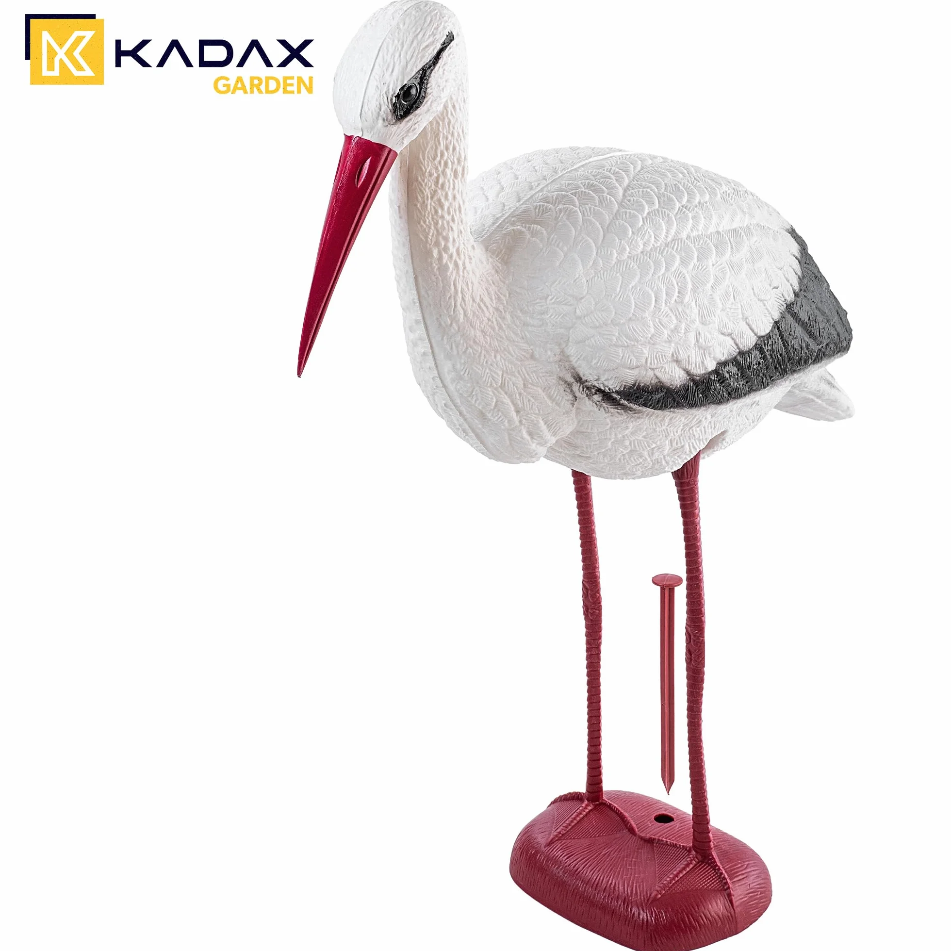 KADAX Figura ogrodowa bocian 78cm, realistyczny wygląd zwiększa skuteczność, odporna na warunki atmosferyczne, do odstraszania czapli i ochrony oczka wodnego