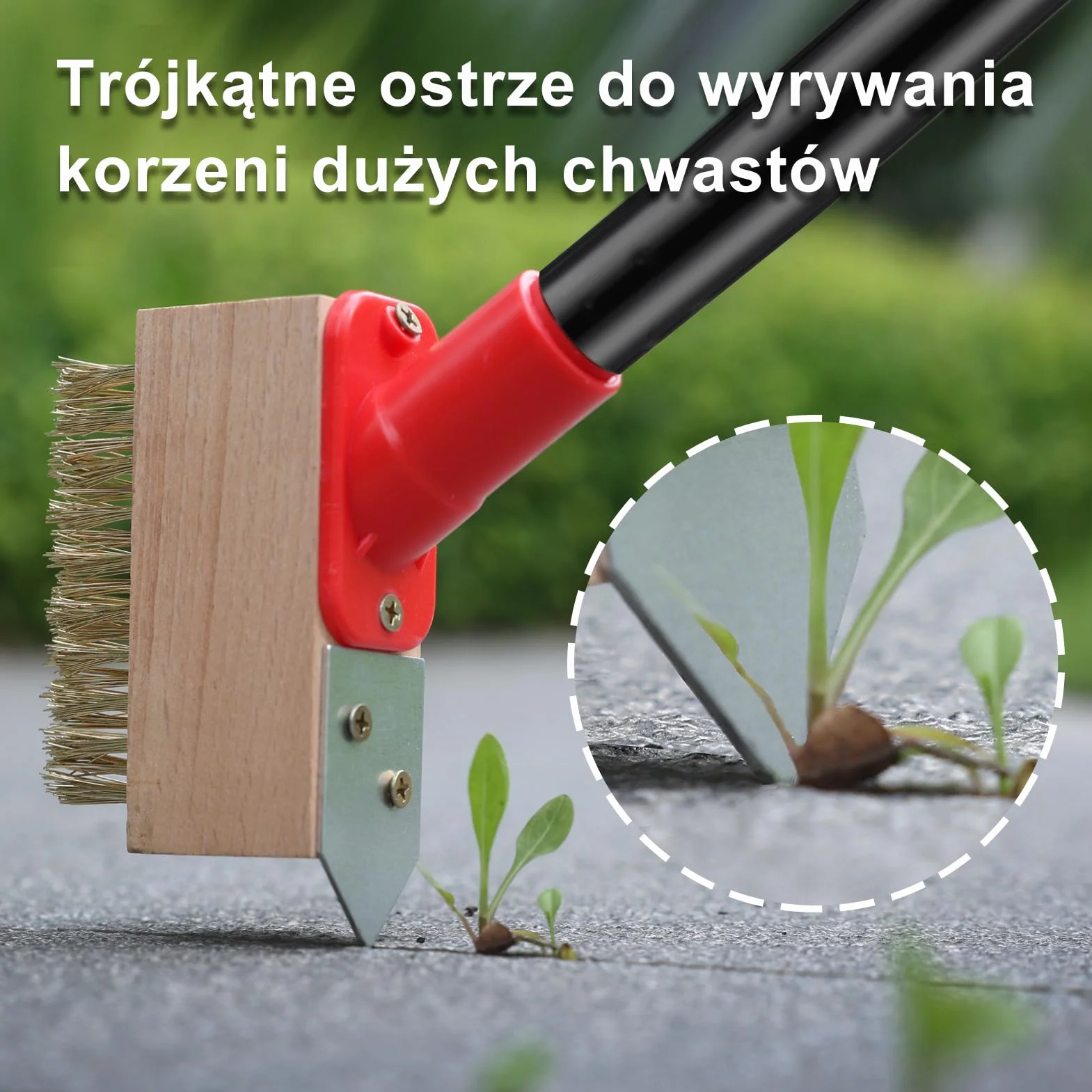 Mitclear Szczotka do Usuwania Chwastów z Długim Uchwytem 135cm, Narzędzie z Drucianą Głowicą V i Skrobakiem, 3 Głowice