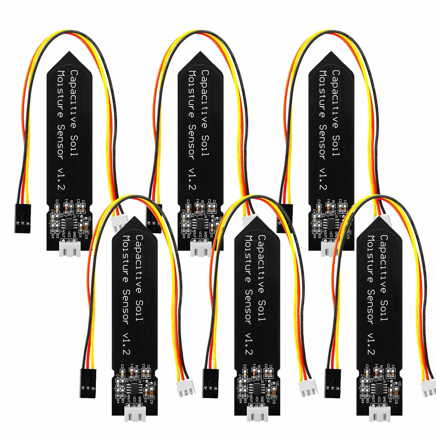 Aideepen 6 szt. gleby czujnik wilgotności moduł higrometru V1.2 pojemnościowy do Arduino, analogowy pojemnościowy czujnik wilgotności gleby moduł odporny na korozję do nawadniania roślin Arduino zestawy DIY