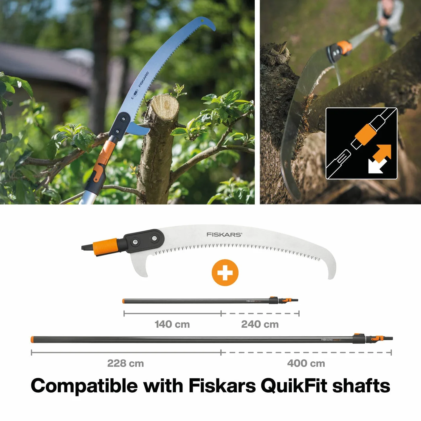 Fiskars Piła do pracy w trudno dostępnych miejscach, Głowica, Długość: 55 cm, Ostrze ze stali hartowanej, Czarno-pomarańczowy, QuikFit, 1000691