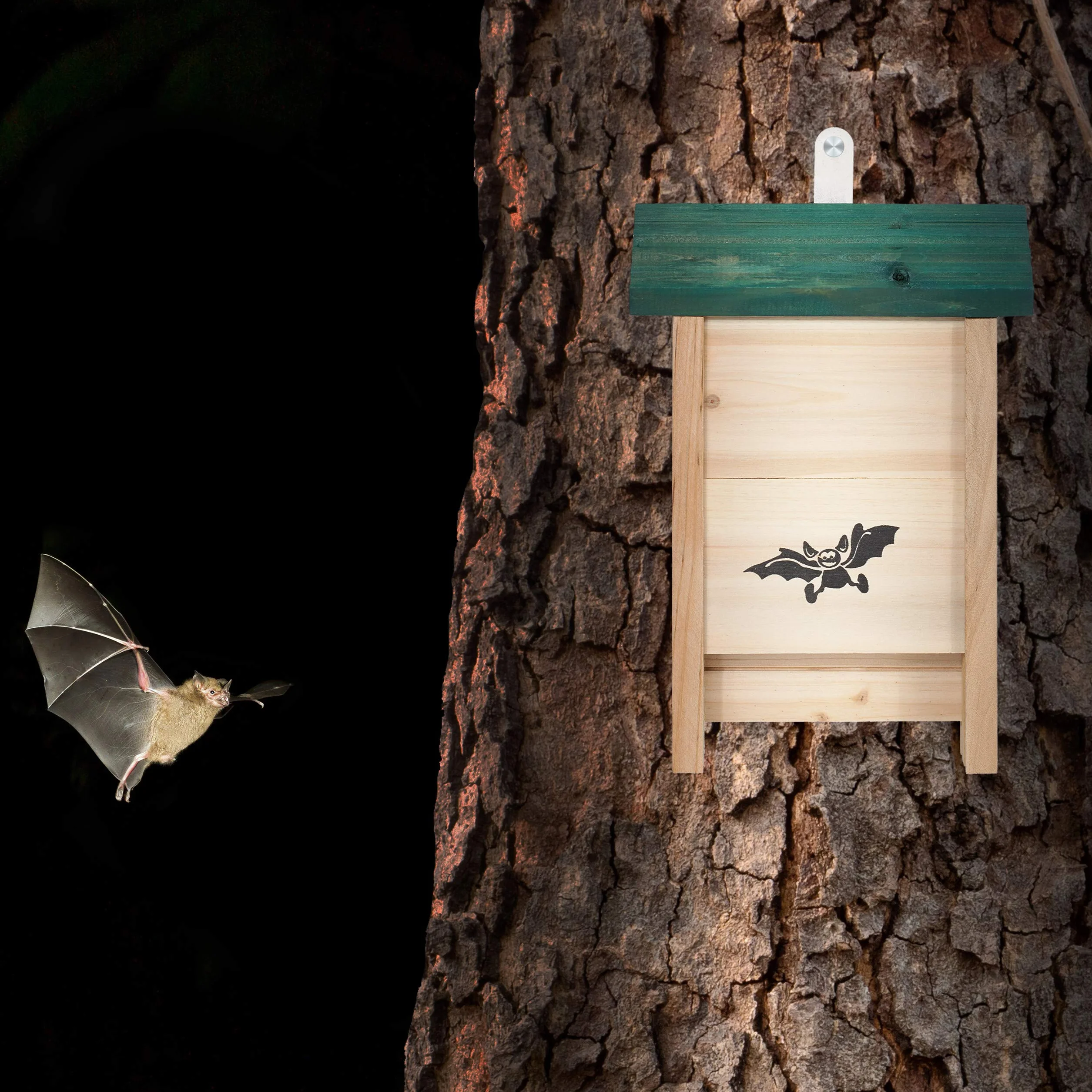 Relaxdays Bat Box, schronienie dla nietoperzy, wykonane z surowego drewna, wys. x szer. x gł.: 25,5 x 18 x 6 cm, naturalny/zielony