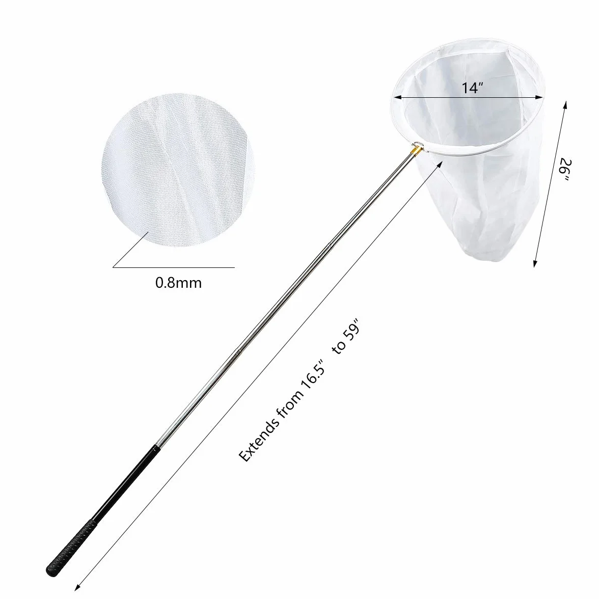 RESTCLOUD Profesjonalna siatka na owady i motyle 36 cm, teleskopowa 150-180 cm, stal nierdzewna
