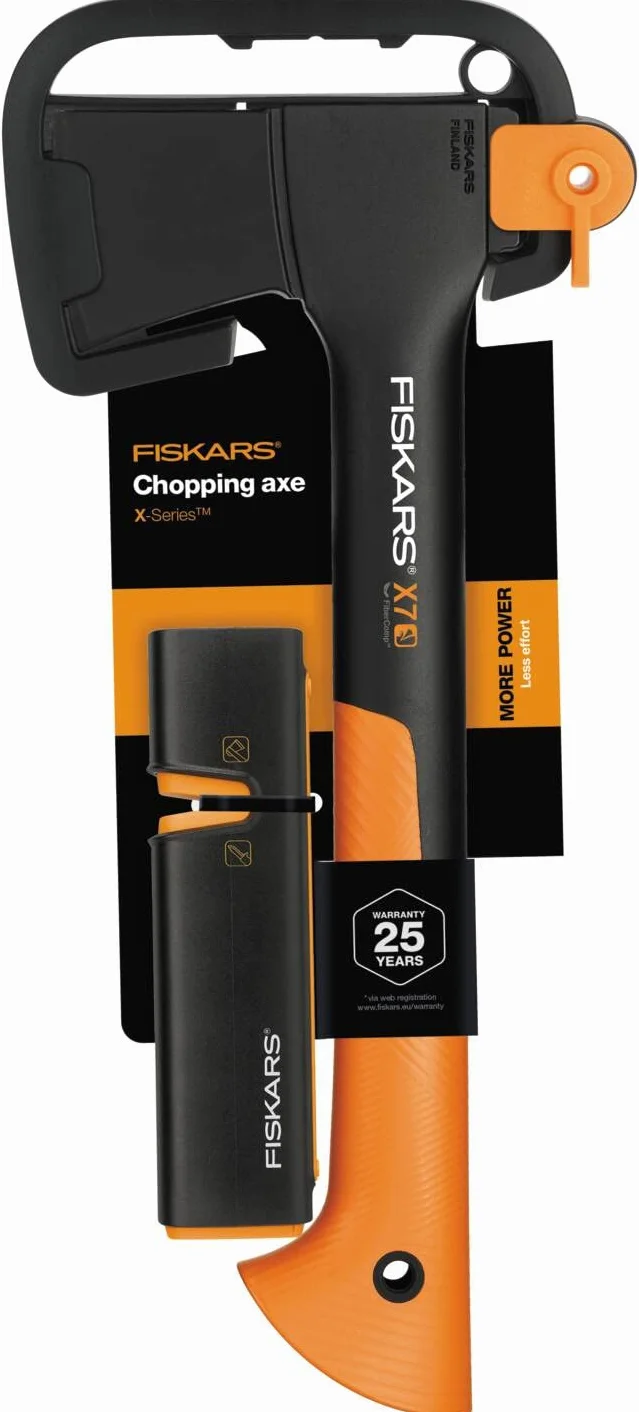 Fiskars X-Series Zestaw Siekiery z Ostrzałką, Czarny/Pomarańczowy, X7-XS