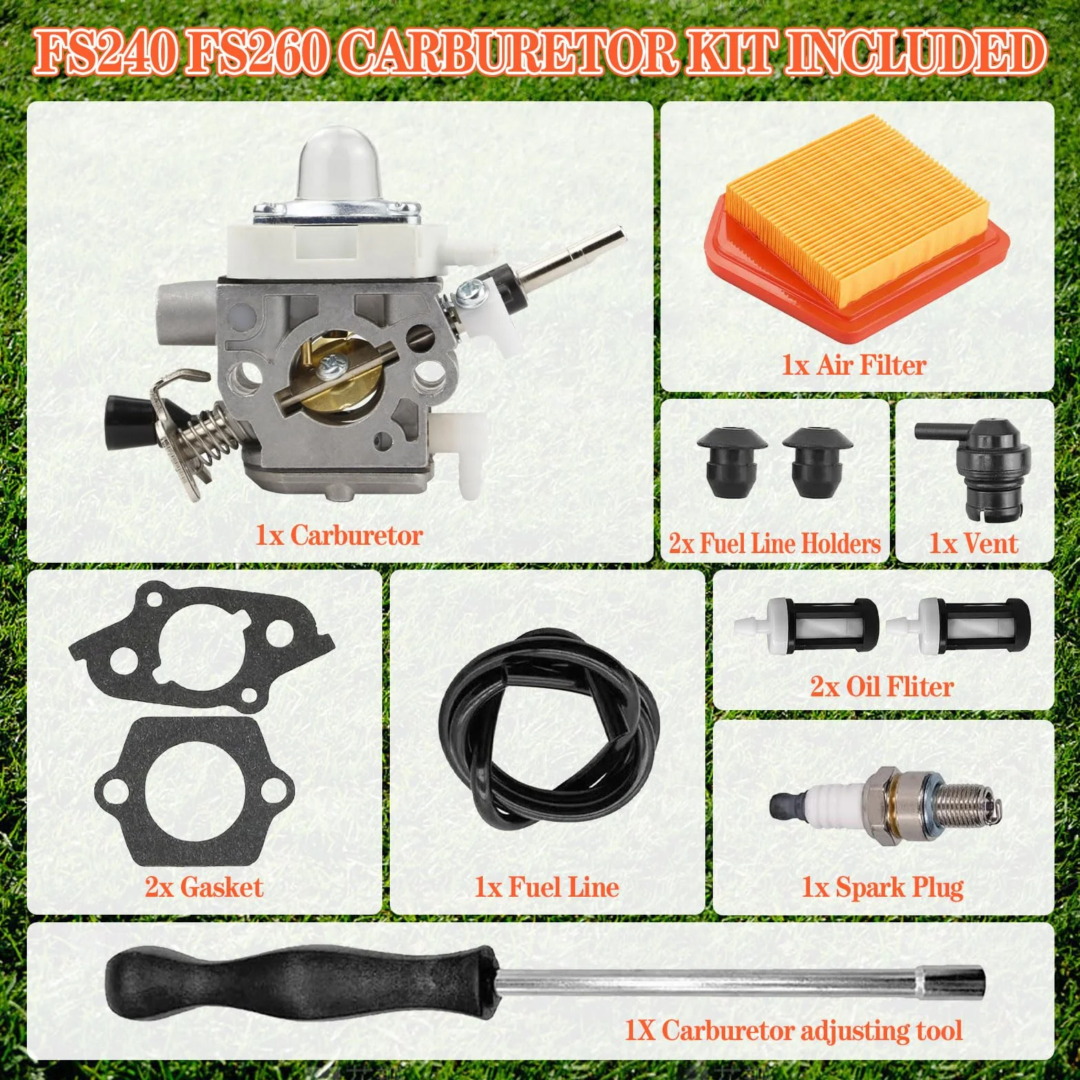FS240 FS260 gaźnik, zestaw gaźnika 4147-120-0625 do Stihl FS240 FS240C FS240R FS240RC FS260C FS260R FS360C FS410C części do kosiarki do ścinania z filtrem powietrza 4147 141 0300