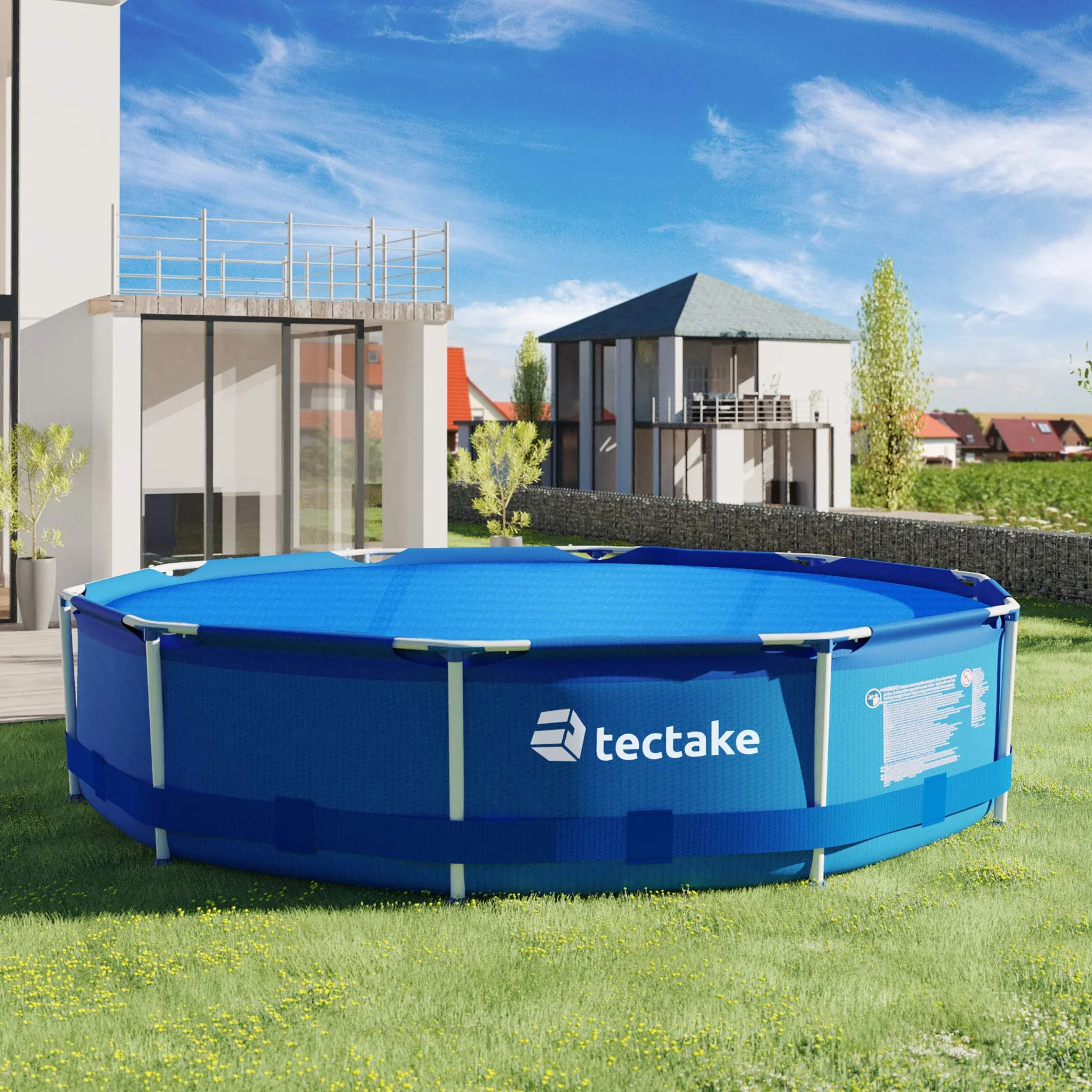 tectake 800712 Plandeka solarna do basenu, szybsze nagrzewanie wody i mniejsze parowanie wody, okrągła, niebieska, różne rozmiary - (5,49 m, nr 403111)
