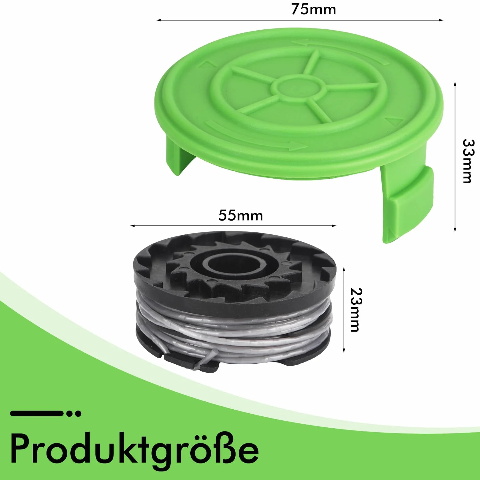 Szpula z podwójną żyłką 29187 pasuje do podkaszarki Greenworks 40 V G40LT G40LTK2 G40LTK2x 2101507 2101507UA 2101507UC, zapasowa szpula żyłki 8,3 m długość Ø 1,65 mm (6 szpulek, 2 czapka)