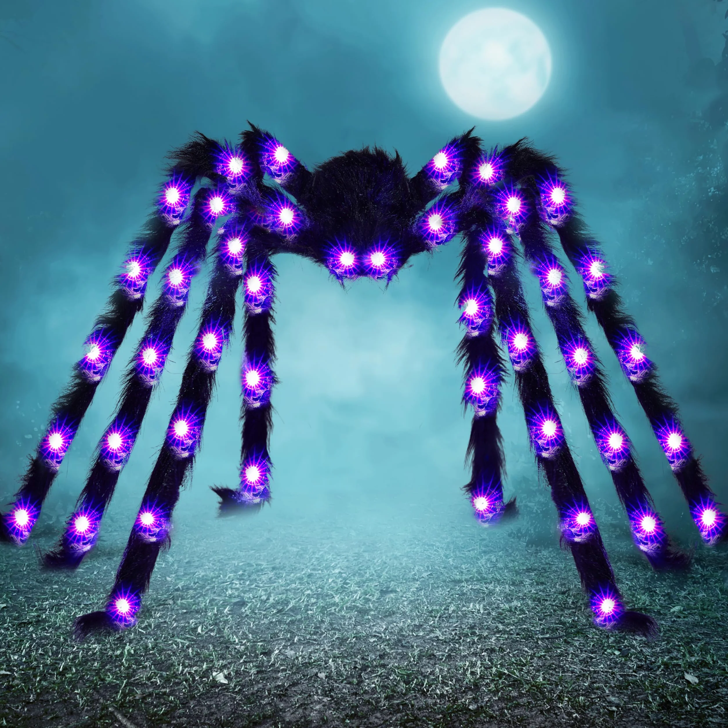 JOYIN 150 cm Halloween dekoracje zewnętrzne rozświetlany pająk