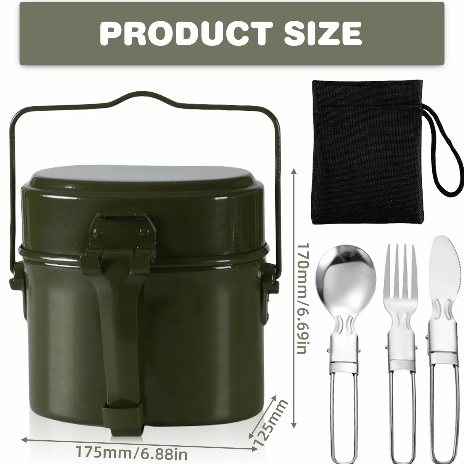 Vaileal Bundeswehra naczynia do jedzenia, odporne na wysokie temperatury, naczynia kempingowe, ze składanym nożem, widelcem i łyżką, naczynia kempingowe z aluminium ze składanymi uchwytami,