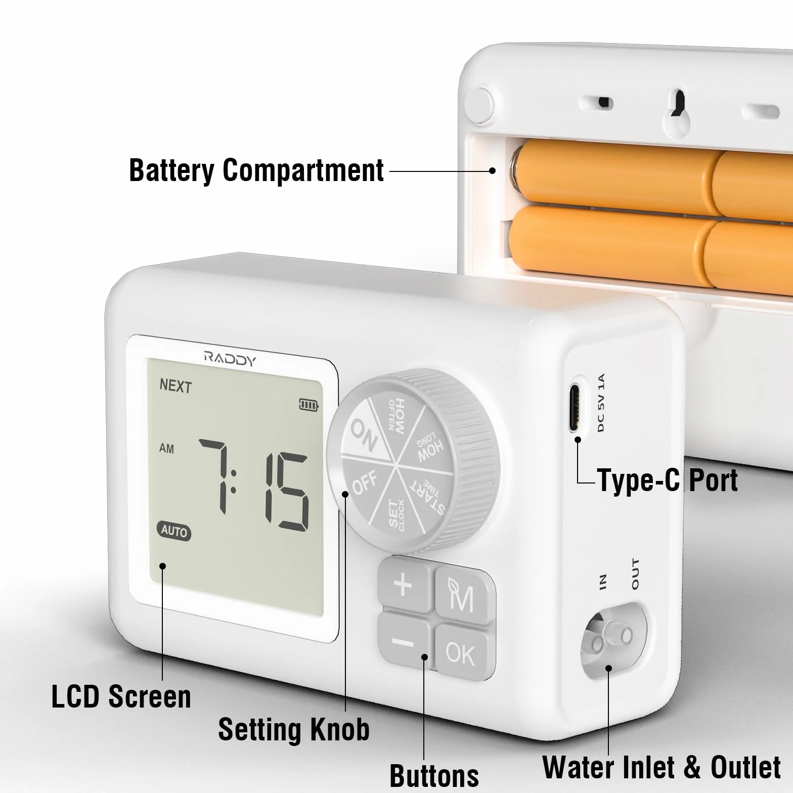 Raddy WS-6 automatyczny system nawadniania, zestaw nawadniania kropelkowego do 15 roślin doniczkowych, wyświetlacz LCD, zasilanie USB, alarm braku wody, automatyczny regulator nawadniania roślin