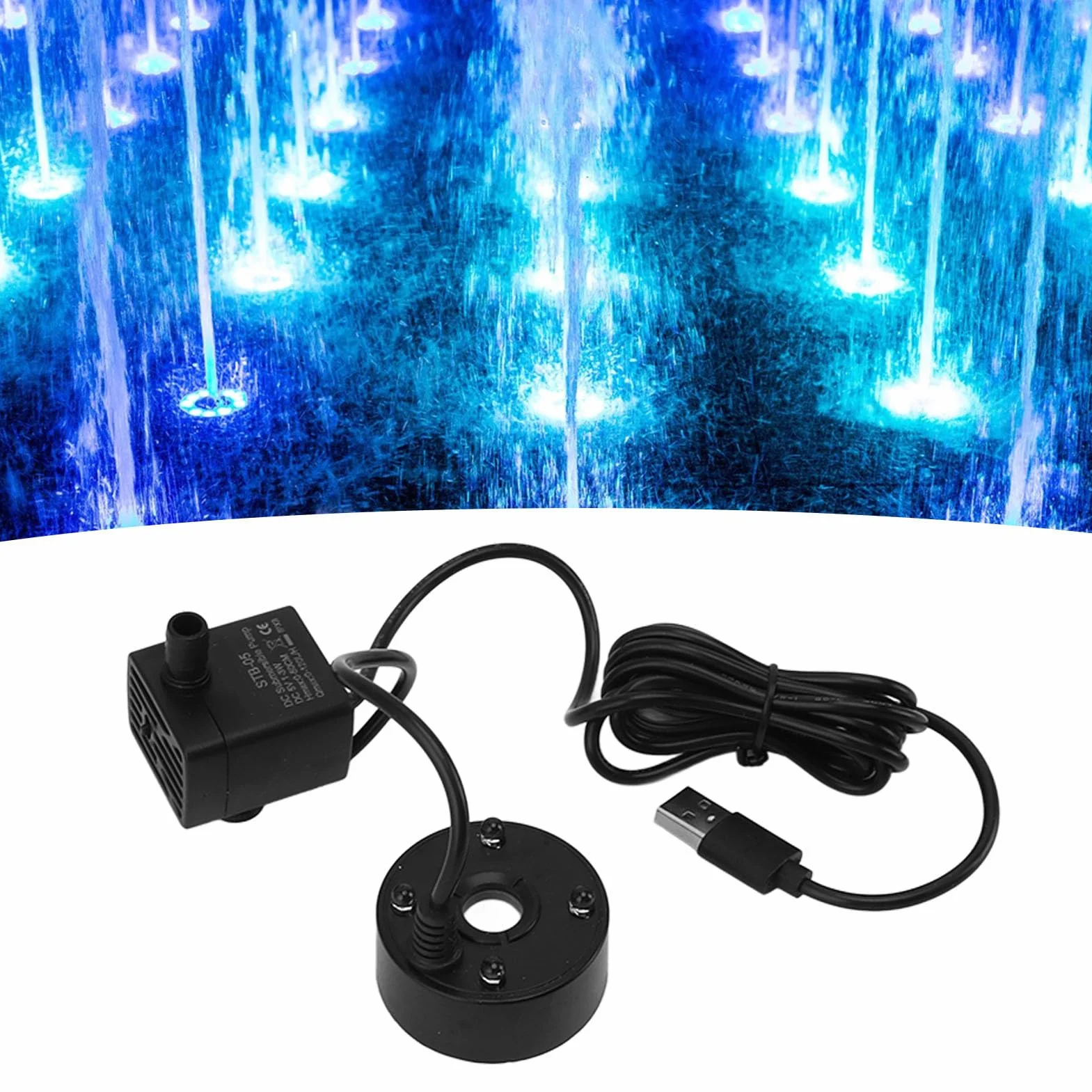 Mist Maker USB Mgła Pompa LED Kolorowe Oświetlenie Fontanna Atomizer Nawilżacz 5V Mgła Maszyna do Stawu Ogrodowego (BLACK)