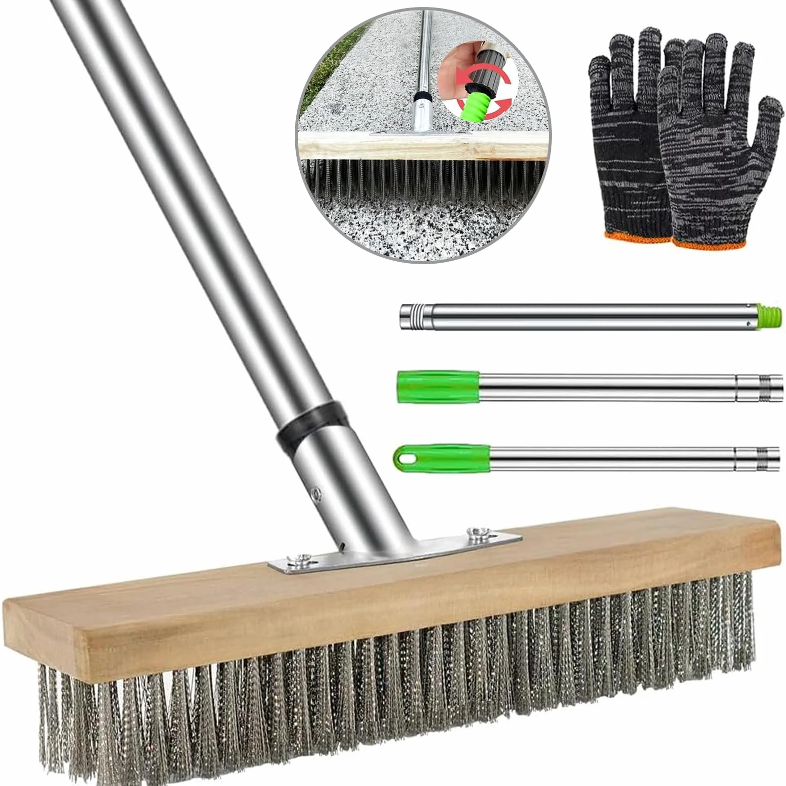 Metalowa miotła ogrodowa 30 cm, miotła druciana z uchwytem, stalowa miotła ogrodowa, do usuwania piżma ogrodowego, chwastów, uporczywych plam