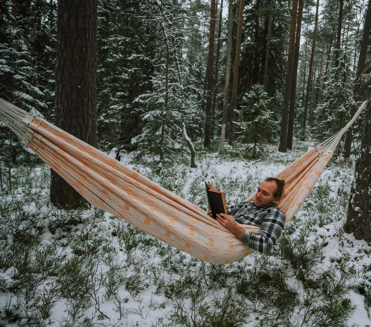 AMAZONAS XXL hamak Carioca Gold żakard, powierzchnia do leżenia 250 x 175 cm, dla 2 osób do 200 kg, kolor naturalny, jasnożółty, z bawełny z recyklingu, miękki, bardzo stabilny, szlachetny wygląd,