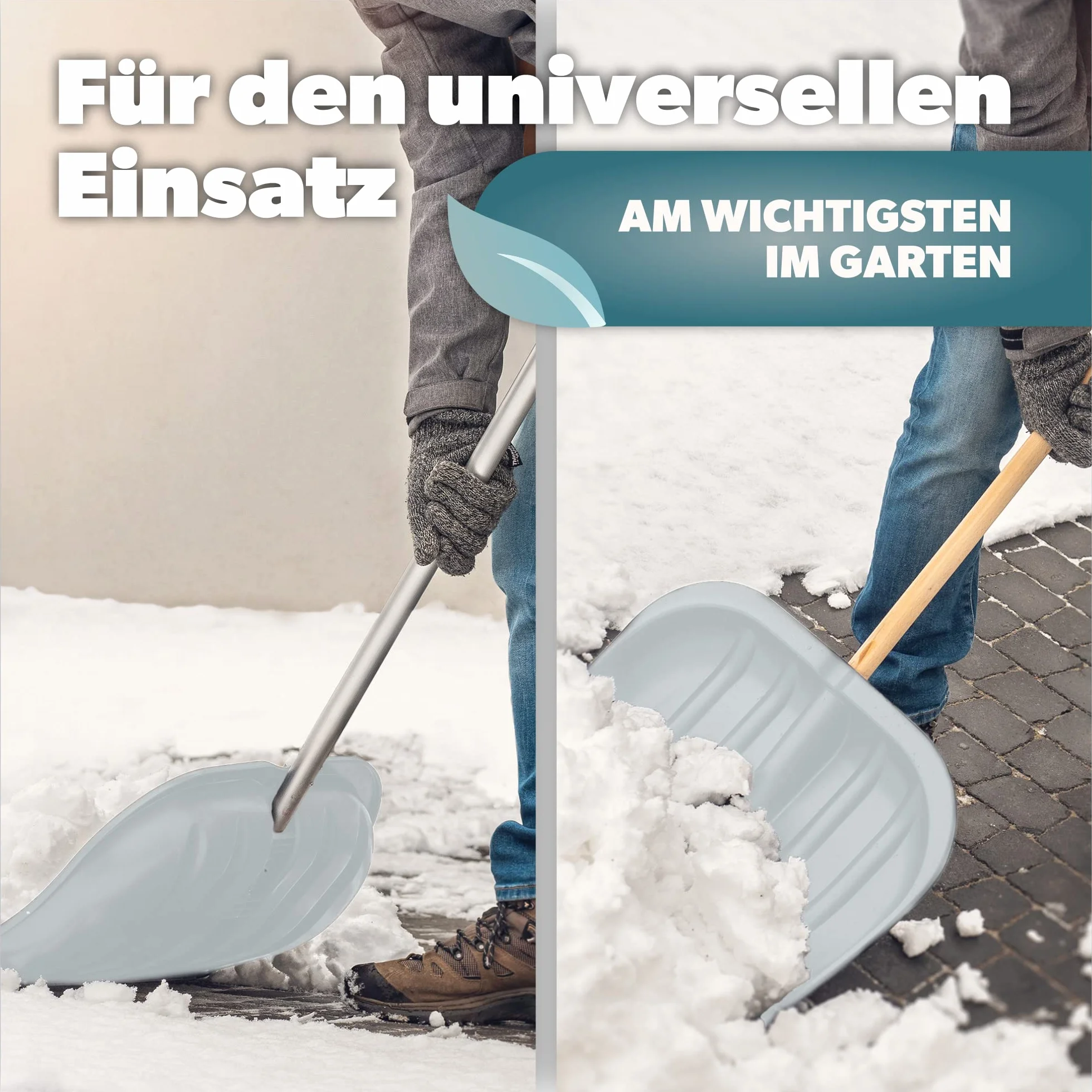 KADAX Łopata do śniegu 49 cm szerokości szufla bez trzonka z tworzywa sztucznego srebrna aluminiową krawędzią