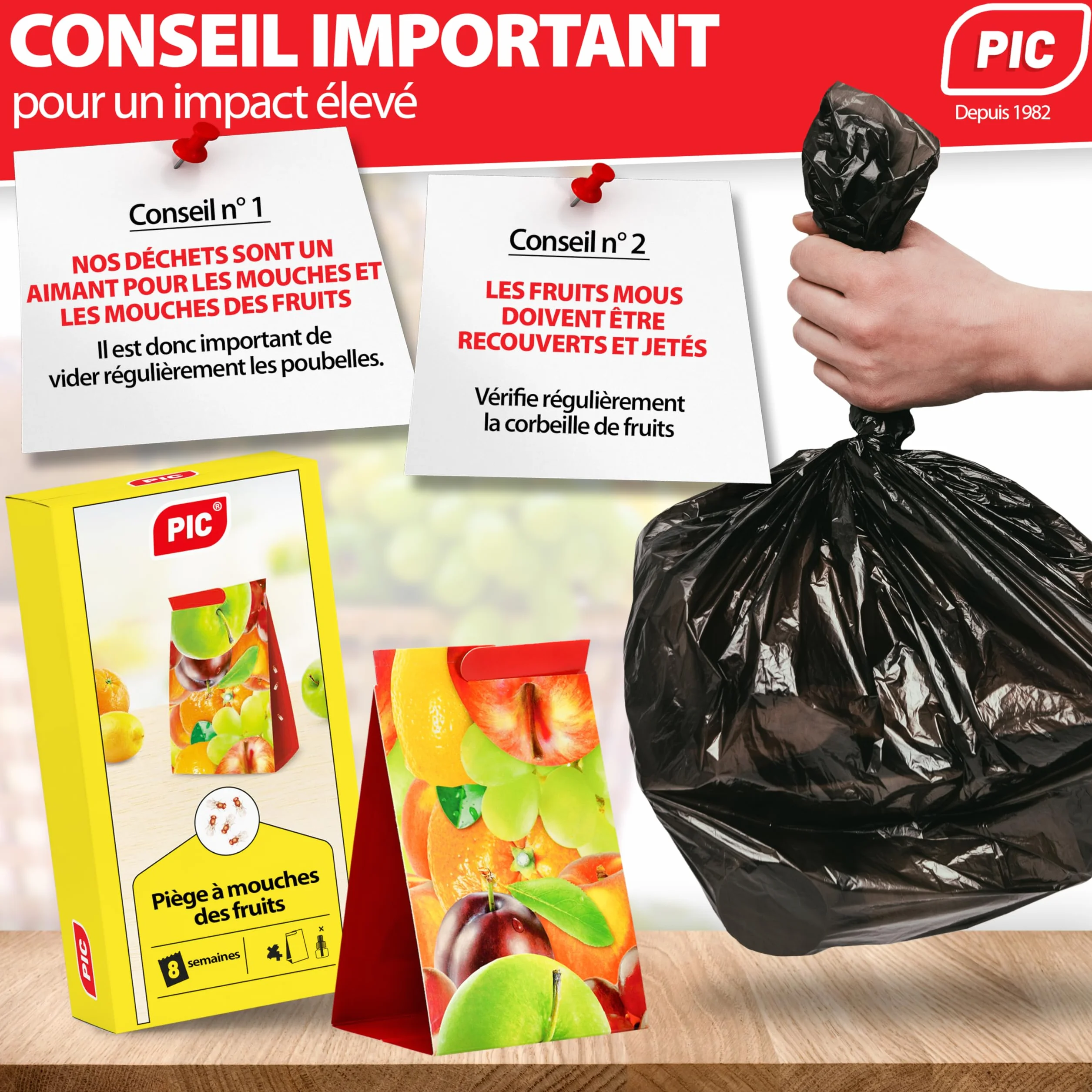 PIC pułapka na muszki owocówki z taśmą klejącą przeciwko muszkom owocówkowym - pułapka na muszki owocówki do użytku wewnętrznego, pułapka na muchy idealna w kuchni, 2 pojemniki z substancją