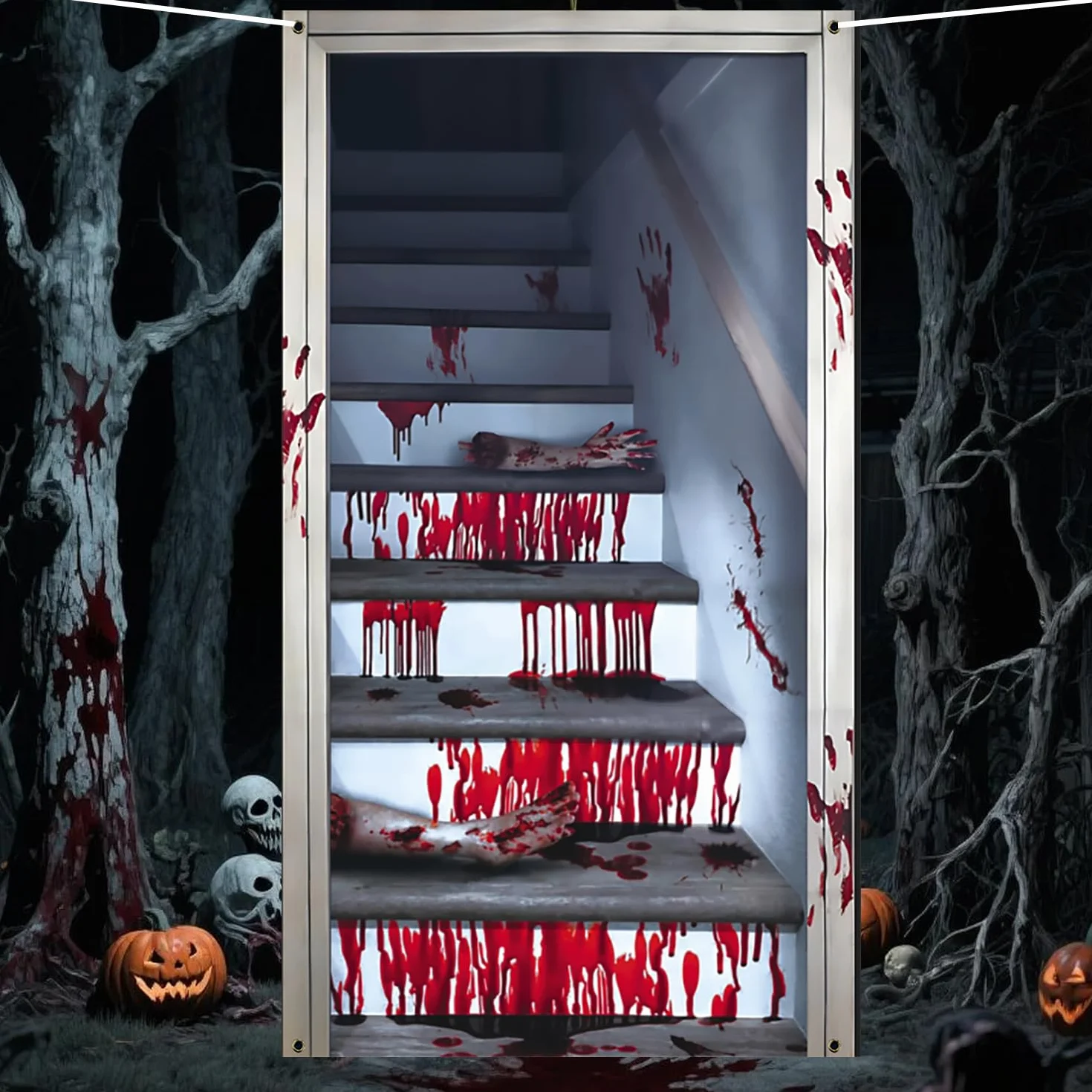 Halloween Dekoracja Dekoracja Kurtyna Drzwi Zasłony 180 × 100 Ozdoby Zewnętrzne Akcesoria Domowe Terror Ściana Wnętrze Dom Salon Akcesoria Łazienkowe Dekoracje Impreza Haloween Dekoracje Ogród