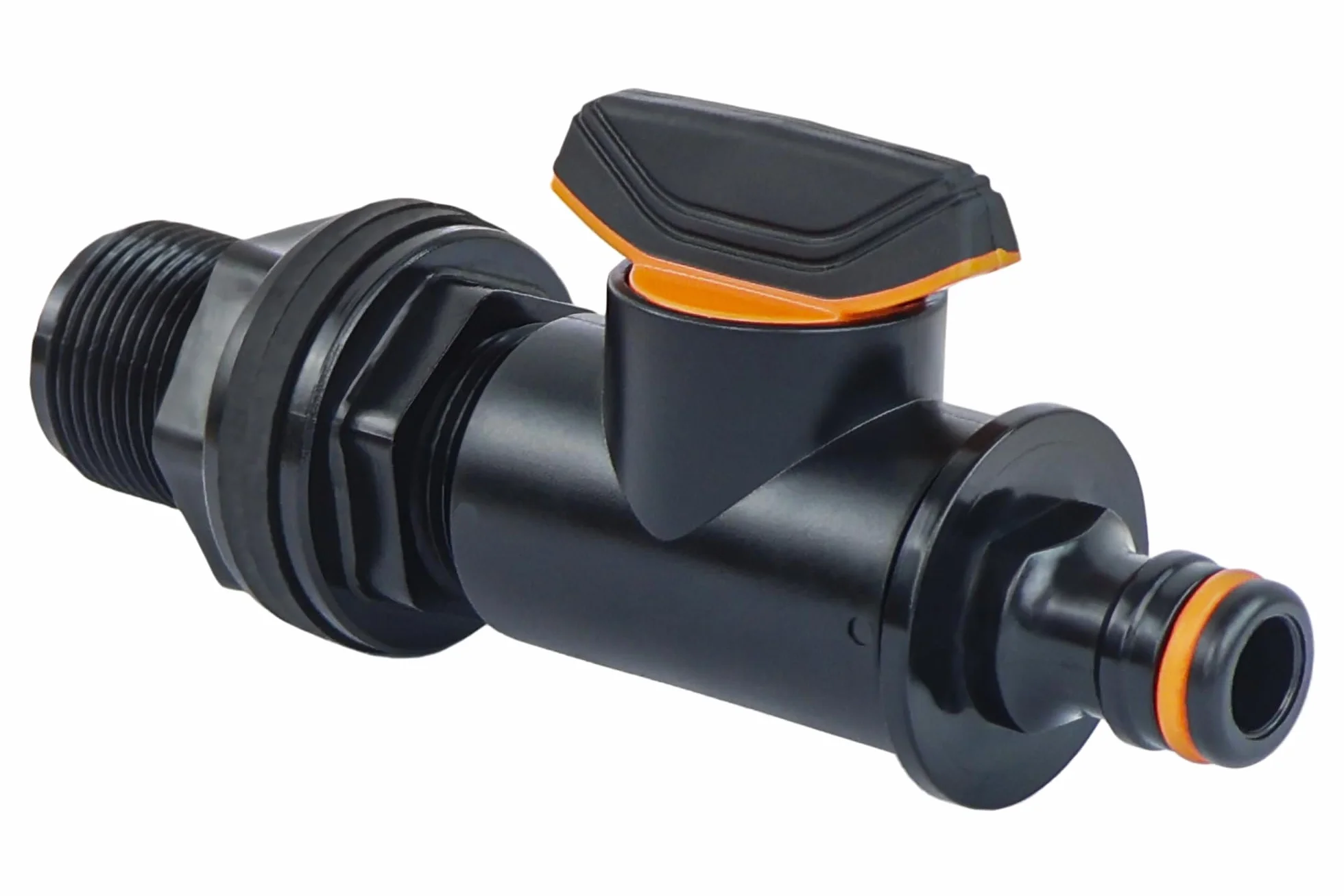 Przepust zbiornika z kurkiem odcinającym, gwint zewnętrzny 26,44 mm, 3/4" xQuick Connector, przepust zbiornika na deszczówkę, beczka na wodę, 1 sztuka