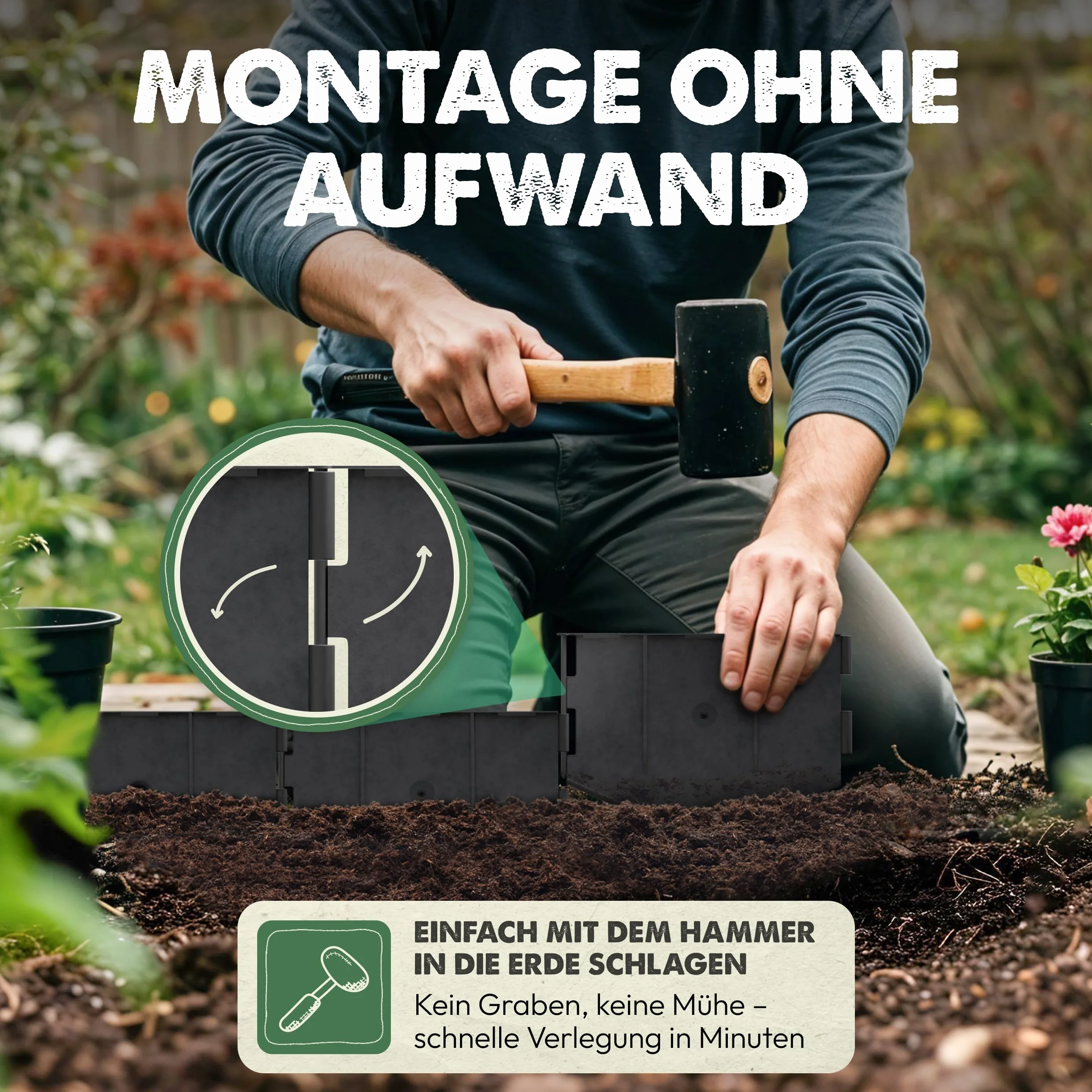 LAINFELD Elastyczna krawędź trawnika | 5 m ograniczenie rabatki | krawędź do koszenia z tworzywa sztucznego do wbijania | obramowanie rabatek, krawędź trawnika, krawędź koszenia