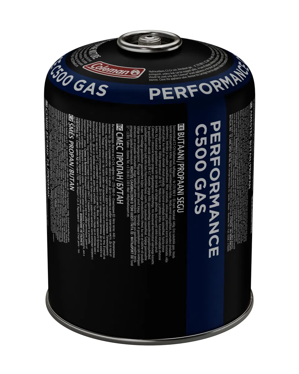 Coleman Wkład gazowy C500 Performance z zaworem śrubowym, nadaje się do kuchenek kempingowych, grilli kempingowych lub lamp, mocna mieszanka butanu lub propanu o gramaturze 440 g, do temperatury