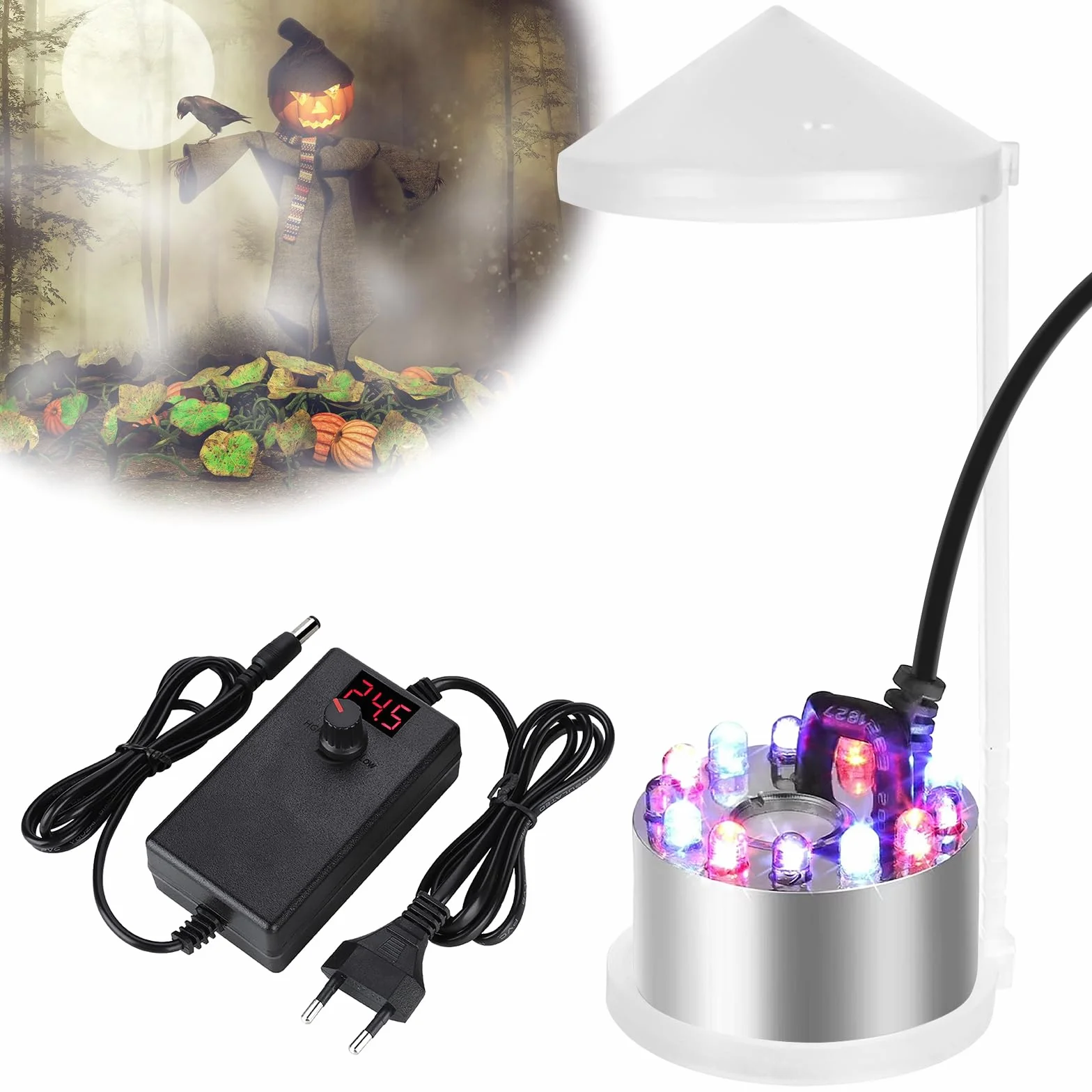 Ultradźwiękowy nebulizator, 350 ml/h, mini wytwornica mgły z 12 diodami LED, maker, mgiełka wodna, regulowana barza do wytwarzania mgły ze zdejmowaną ochroną przed pryskaniem, do fontanny, stawu
