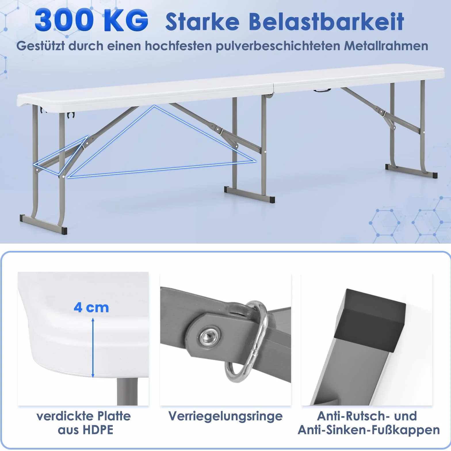 GOPLUS Ławka składana do piwa 182x27,5x43 cm HDPE odporna na warunki atmosferyczne 300 kg