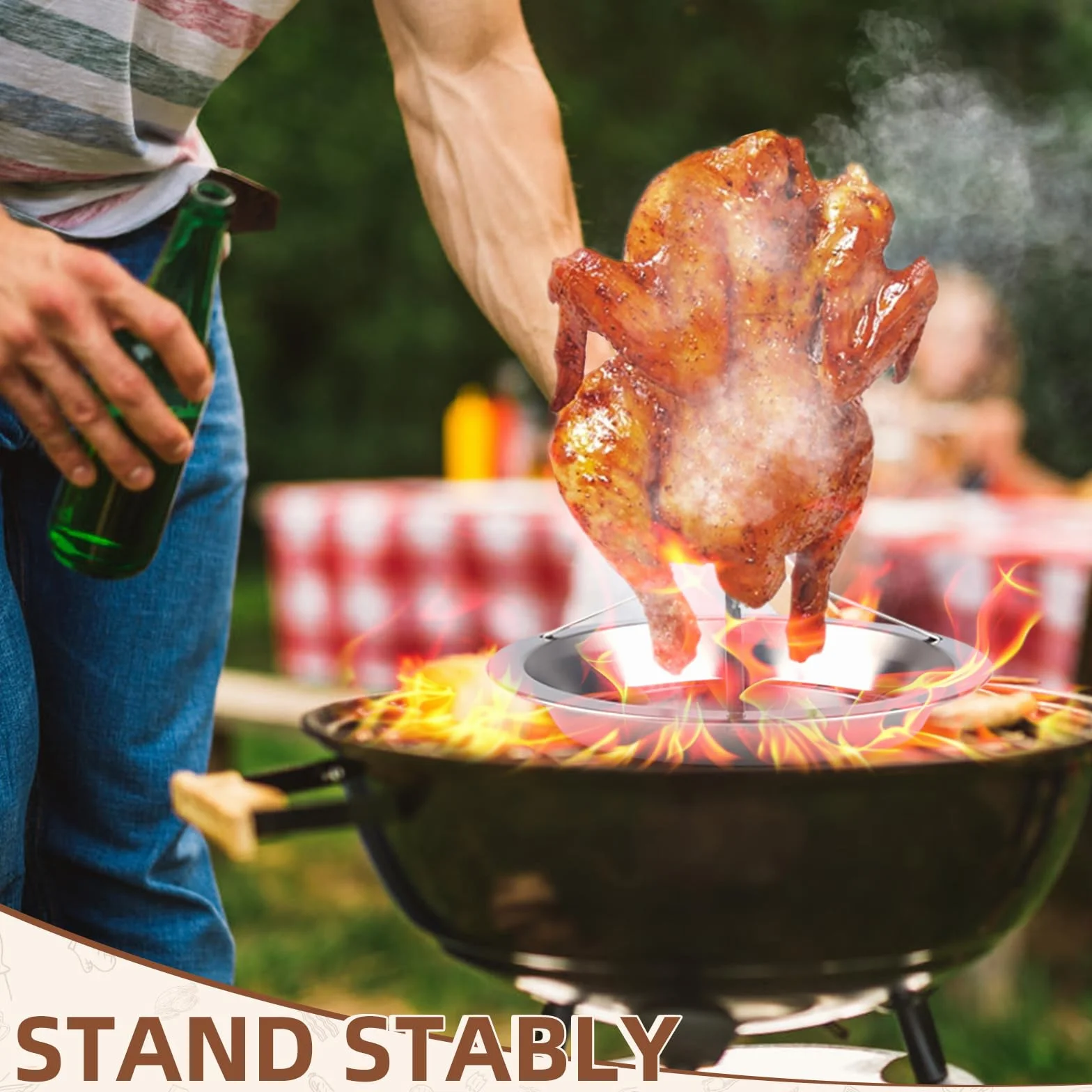 2 sztuki pieczeniarek do kurczaka ze stali nierdzewnej, pionowy stojak na kurczaka, uchwyt grillowy na kurczaka, wyjmowany grill do kurczaka z 2 szt. pędzli do oleju i 2 ściereczkami do