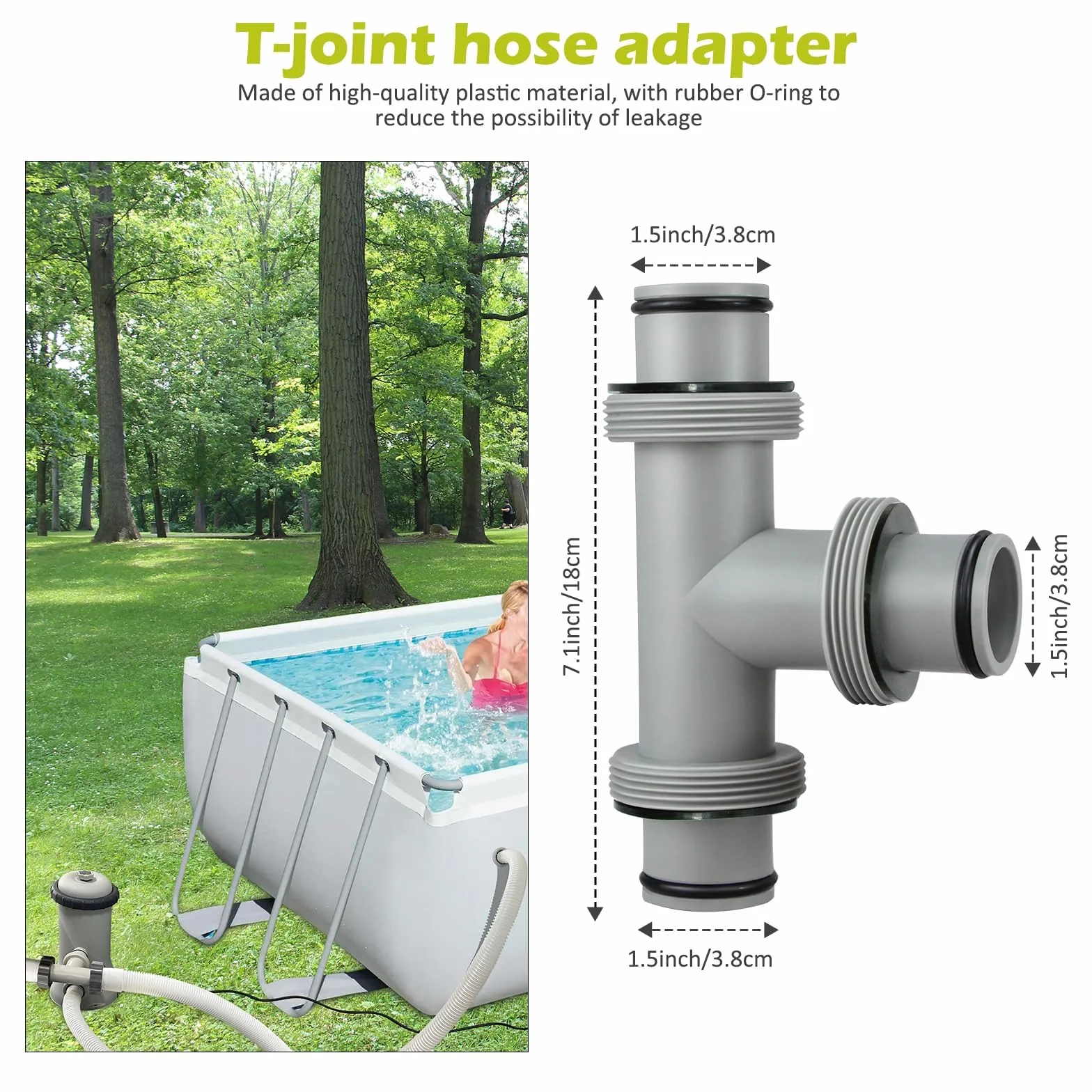 Adapter węża basenowego, trójnik basenowy 38 mm, złącze węża basenowego, akcesoria do basenów naziemnych (A)