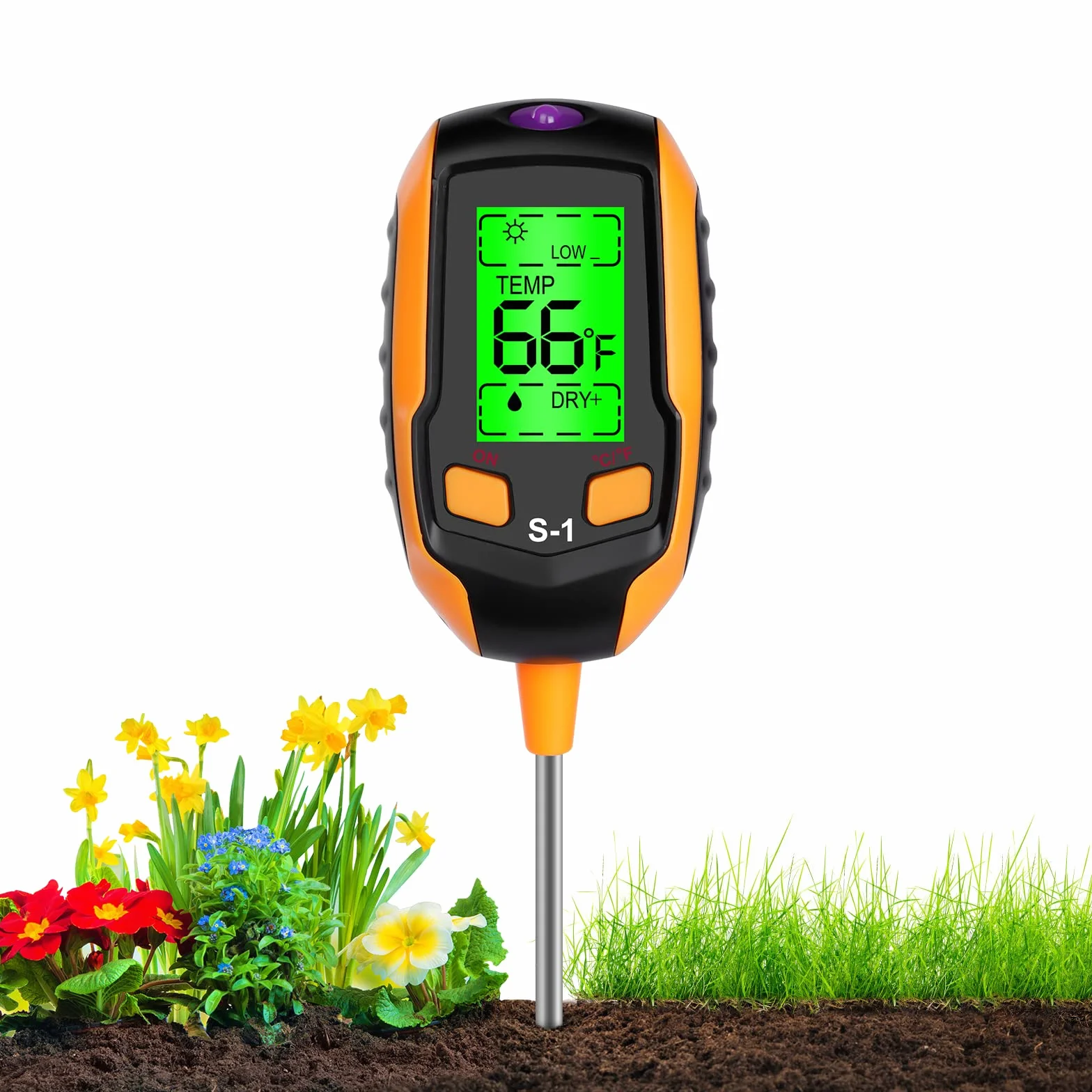 flintronic Tester gleby 4 w 1 pH-metr, cyfrowy tester z termometrem do roślin mierzący oświetlenie, temperaturę, PH, wilgotność gleby, miernik wilgotności do ogrodu 4 w 1, tester ziemi