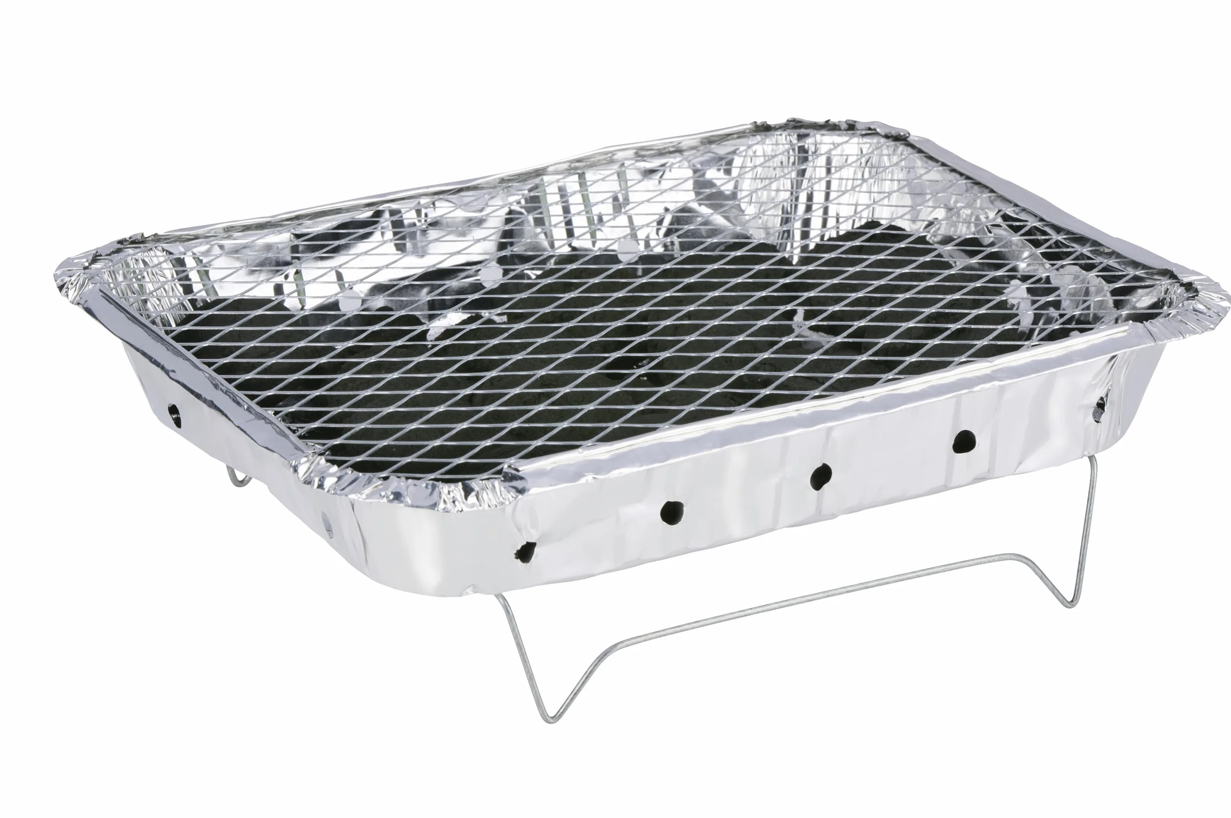Alpina Jednorazowy grill na węgiel drzewny – gotowy do użycia – kompaktowy i przenośny – czas palenia ok. 1,5 godziny – z rusztem do grillowania – idealny w podróży