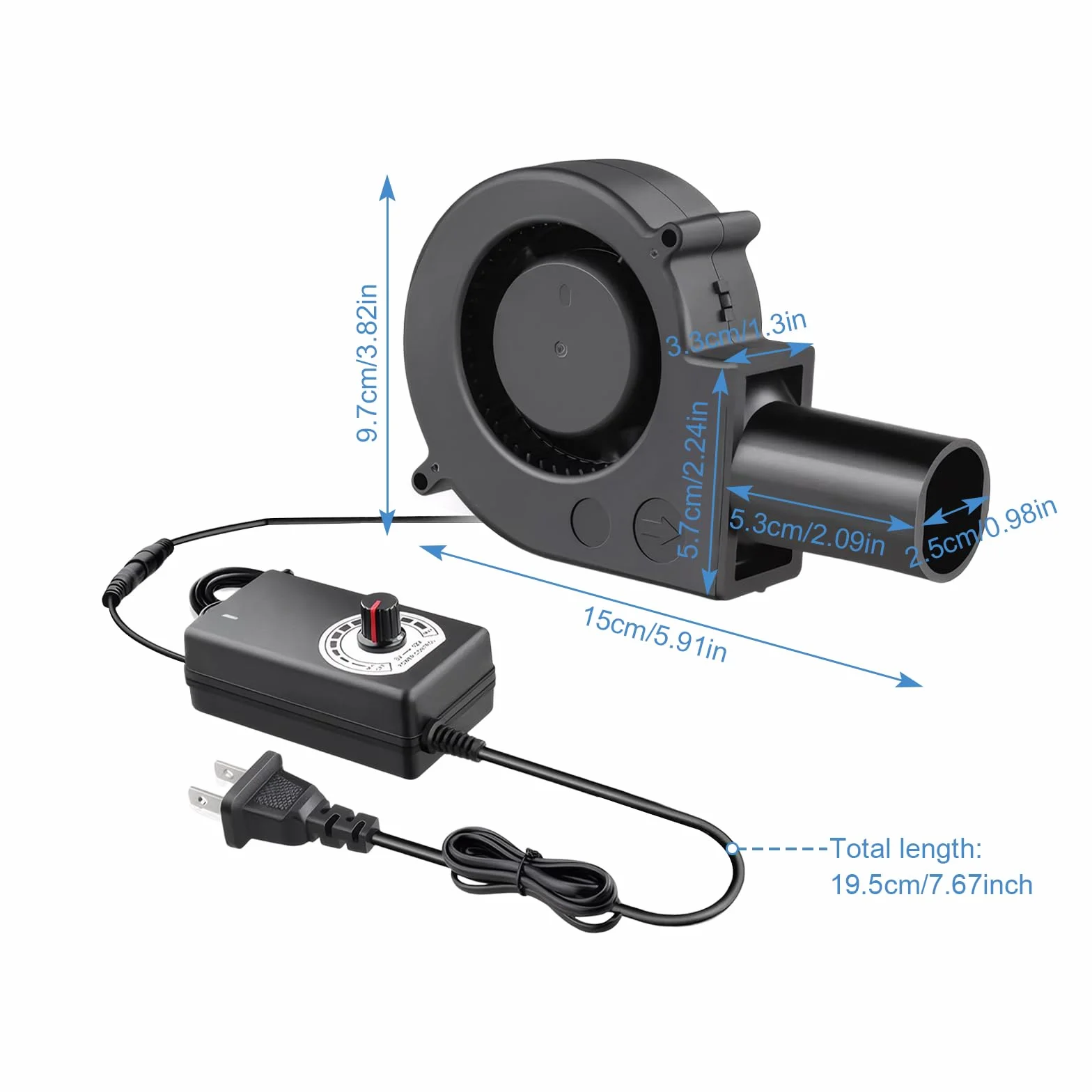 Colexy Dmuchawa, wentylator 12 V, turbina z regulatorem prędkości obrotowej i wylotem powietrza, wentylator promieniowy 12 V, regulowany wentylator turbinowy do pieca kominkowego, na piknik, kemping